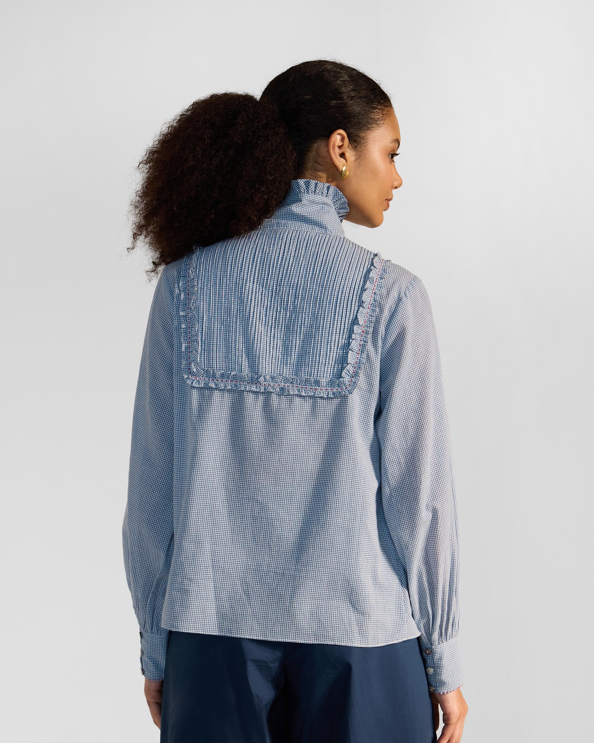 Lona Necktie Top - Blue & White Checks
