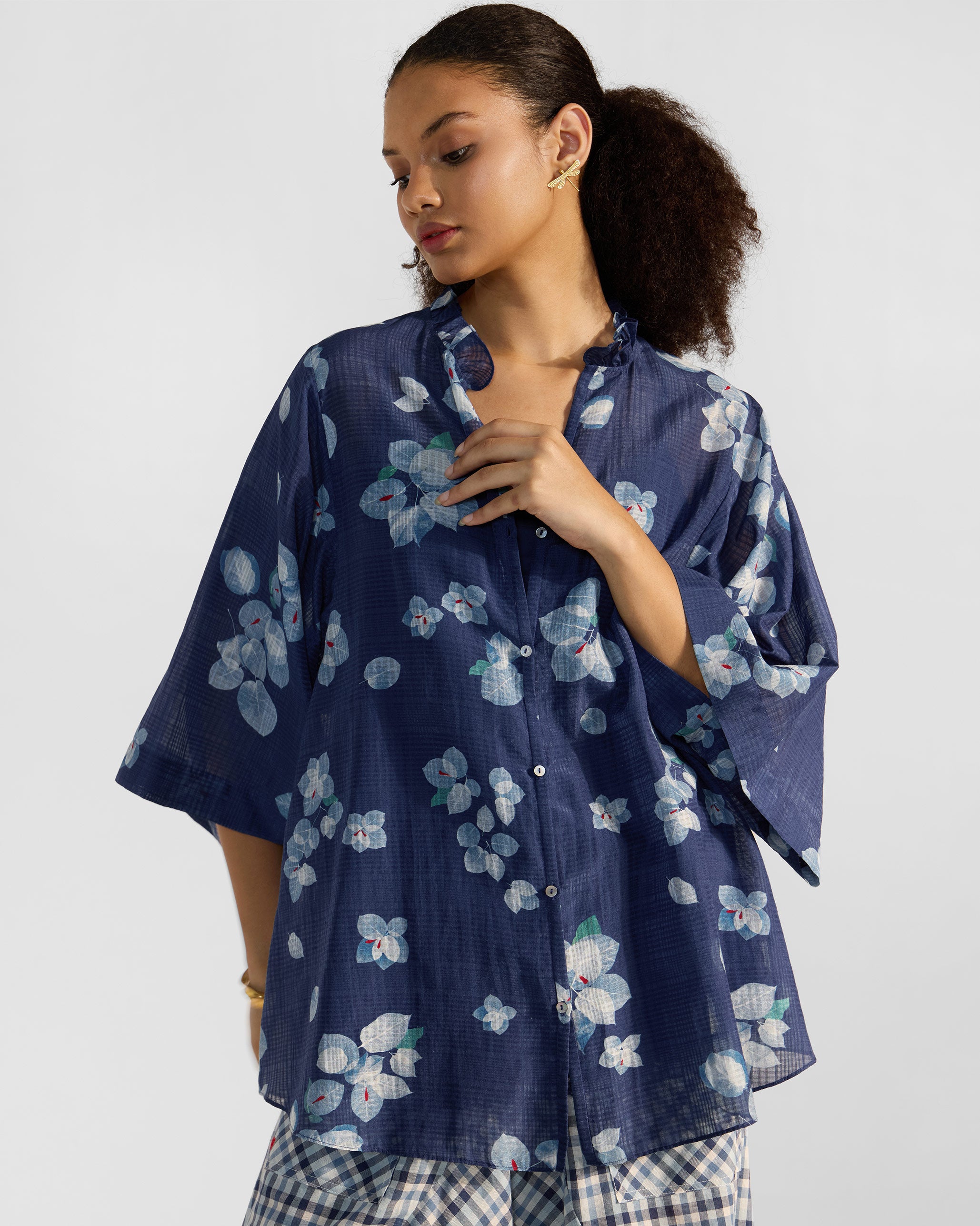 Lina Shirt with Slip - Blue & White Printed