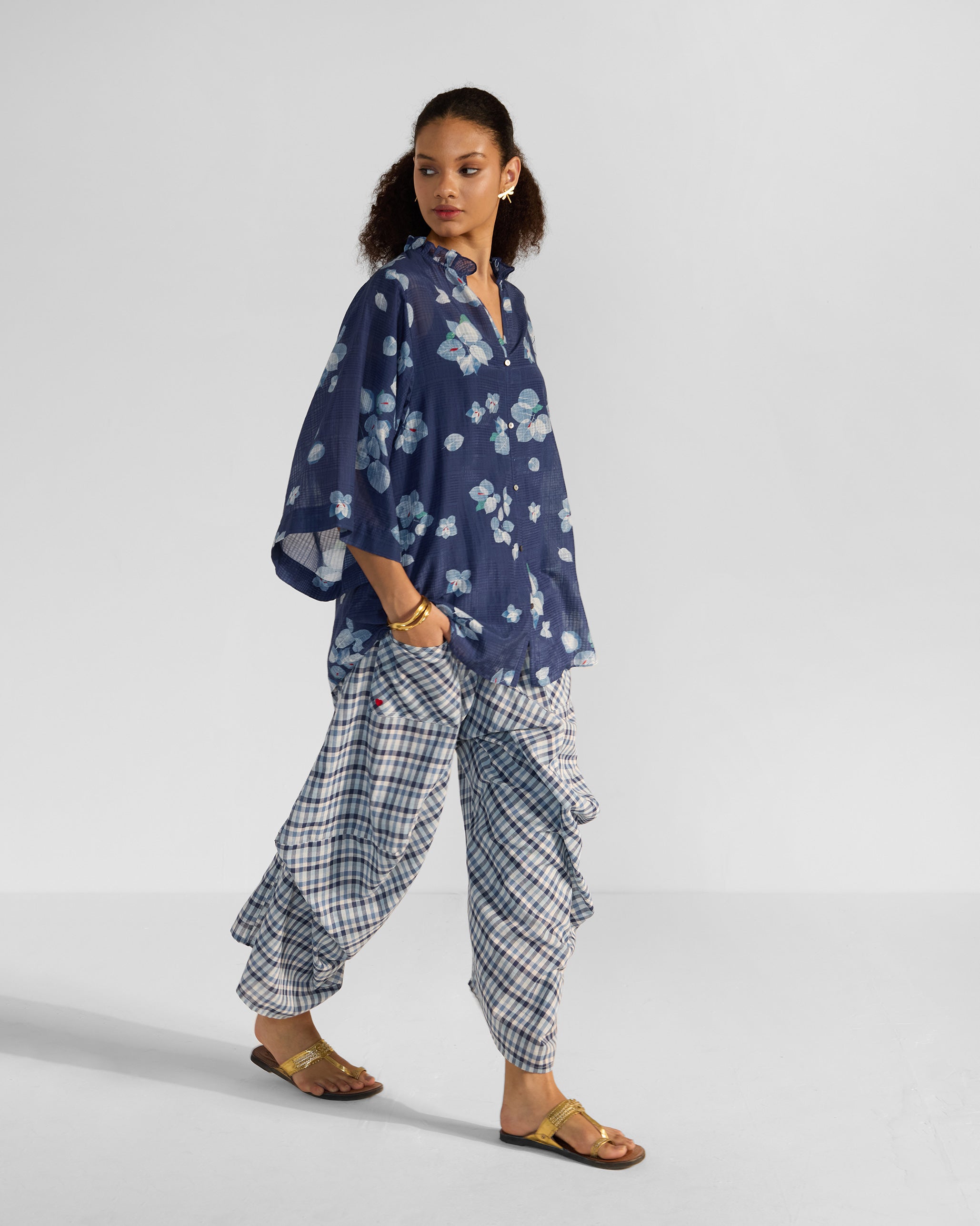 Lina Shirt with Slip - Blue & White Printed