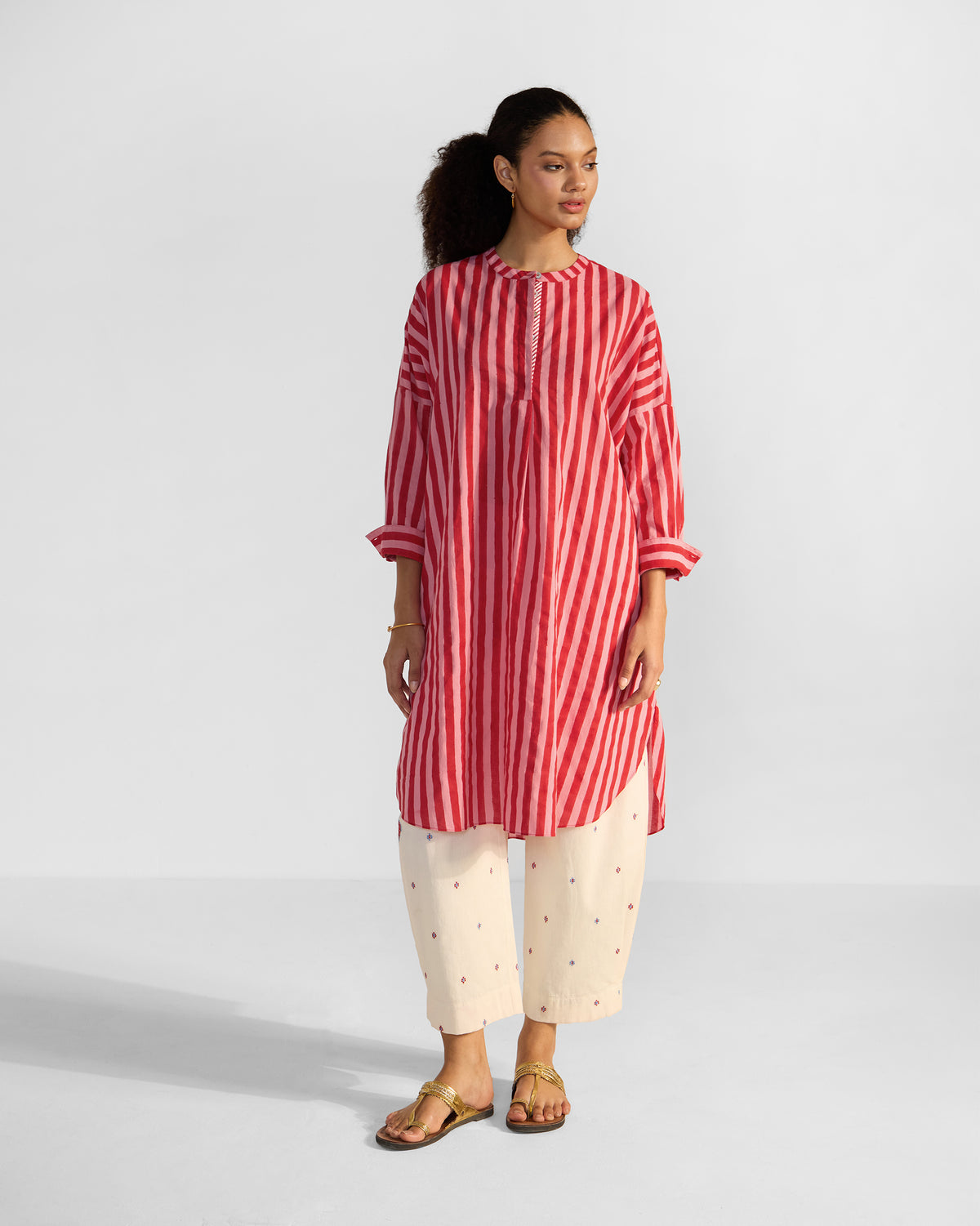 Lazy Sunday Tunic - Red & Salmon Stripes