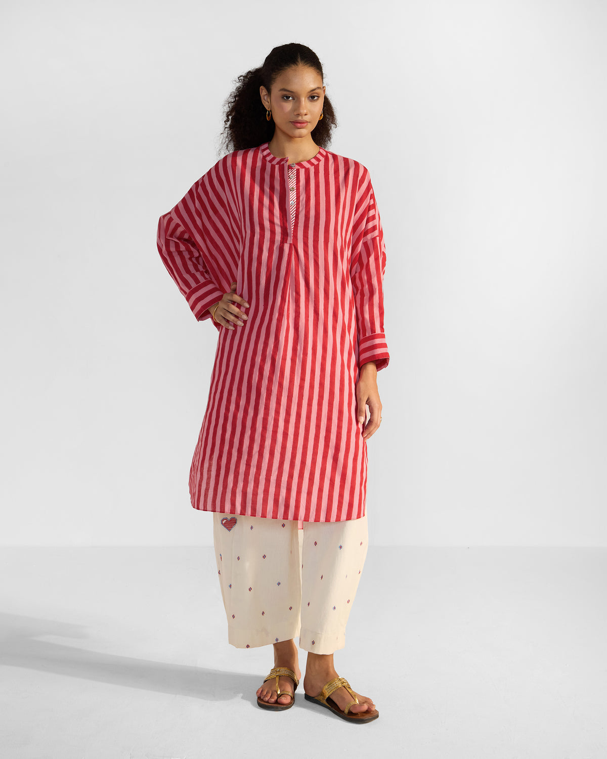 Lazy Sunday Tunic - Red & Salmon Stripes