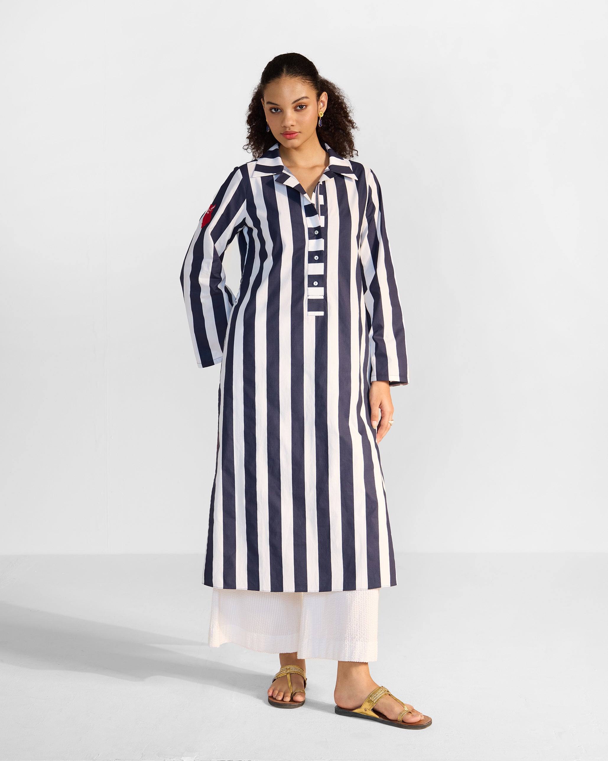 Vinya Kurta - Navy Blue & White Stripes