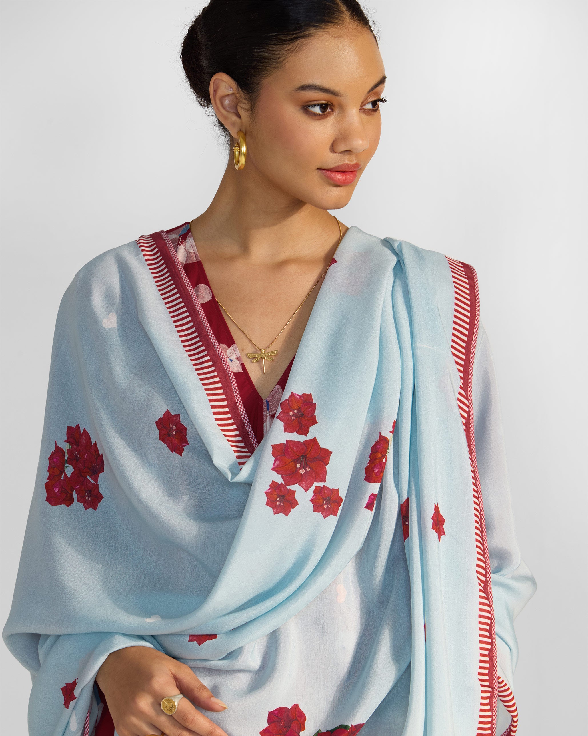 Inara Dupatta - Ice Blue & Red Printed