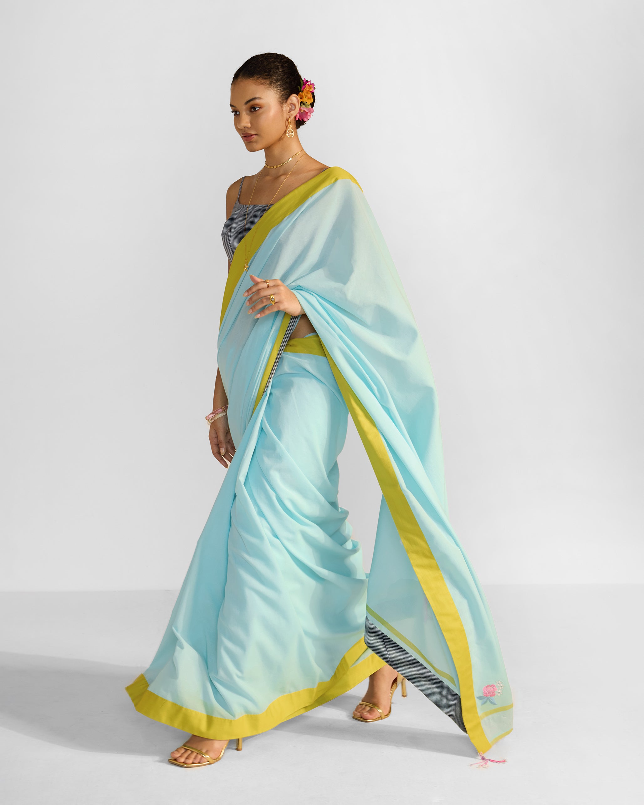 Noor Sari - Blue & Chartreuse