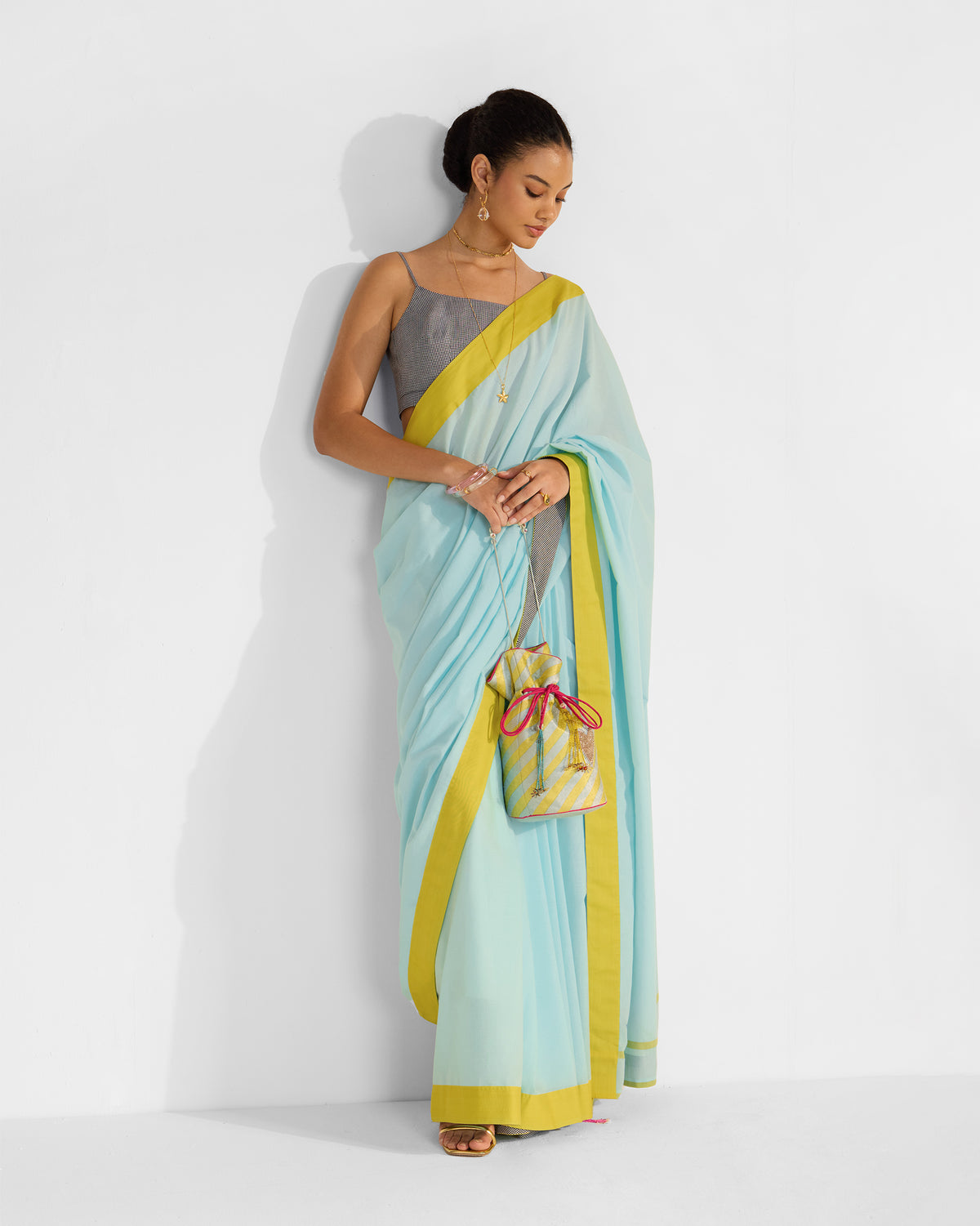 Noor Sari - Blue & Chartreuse