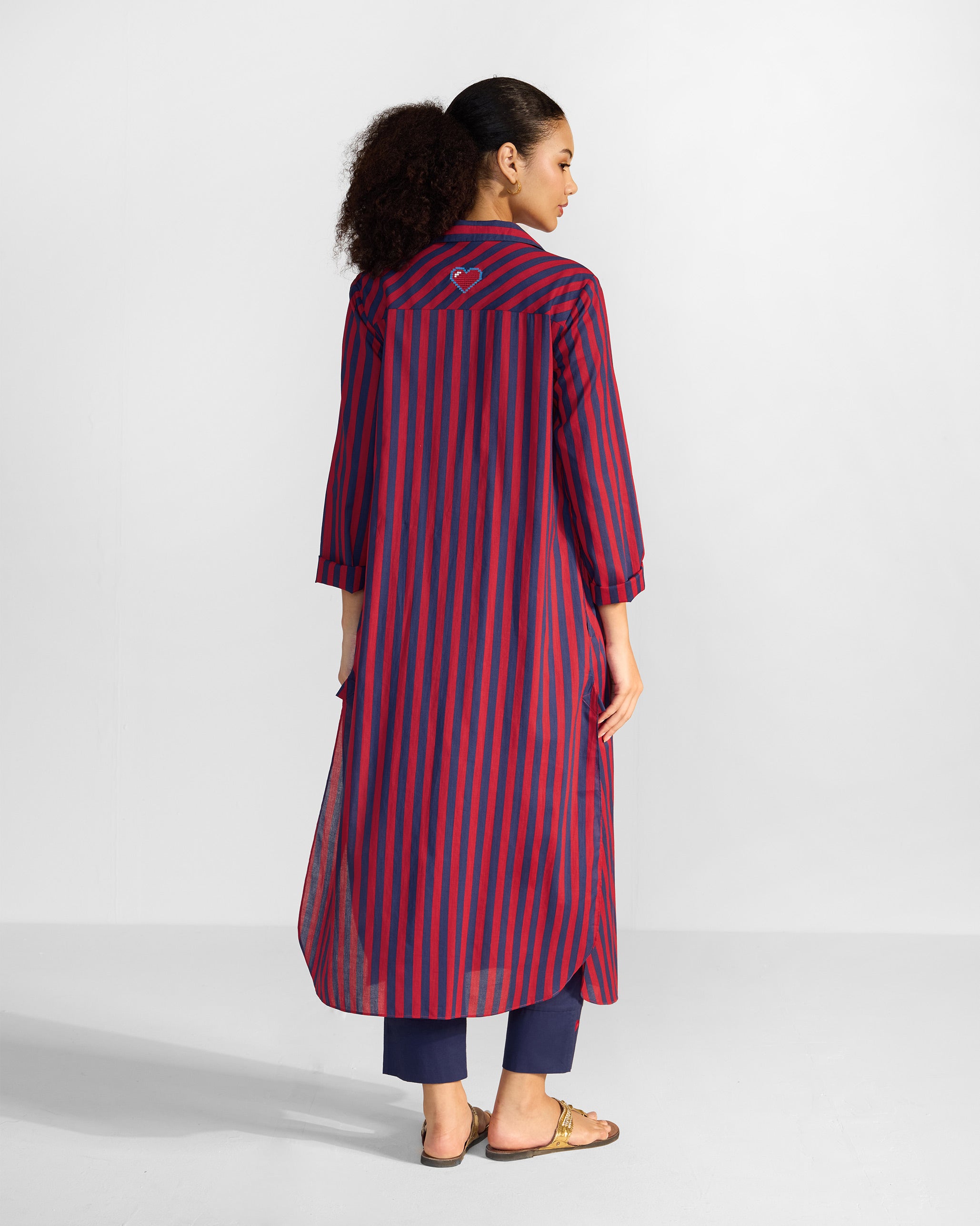 Nimar Long Shirt - Red & Navy Striped