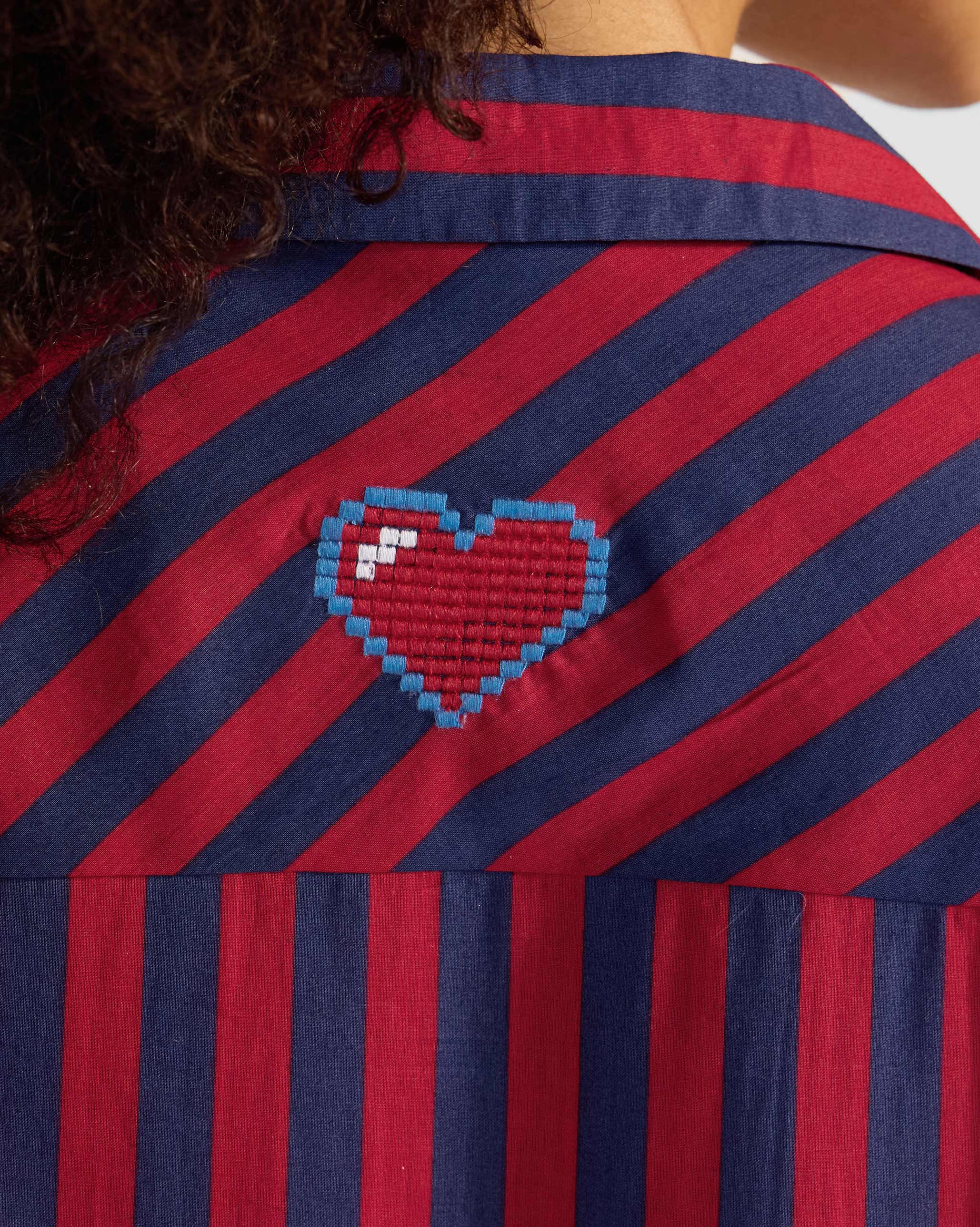 Nimar Long Shirt - Red & Navy Striped