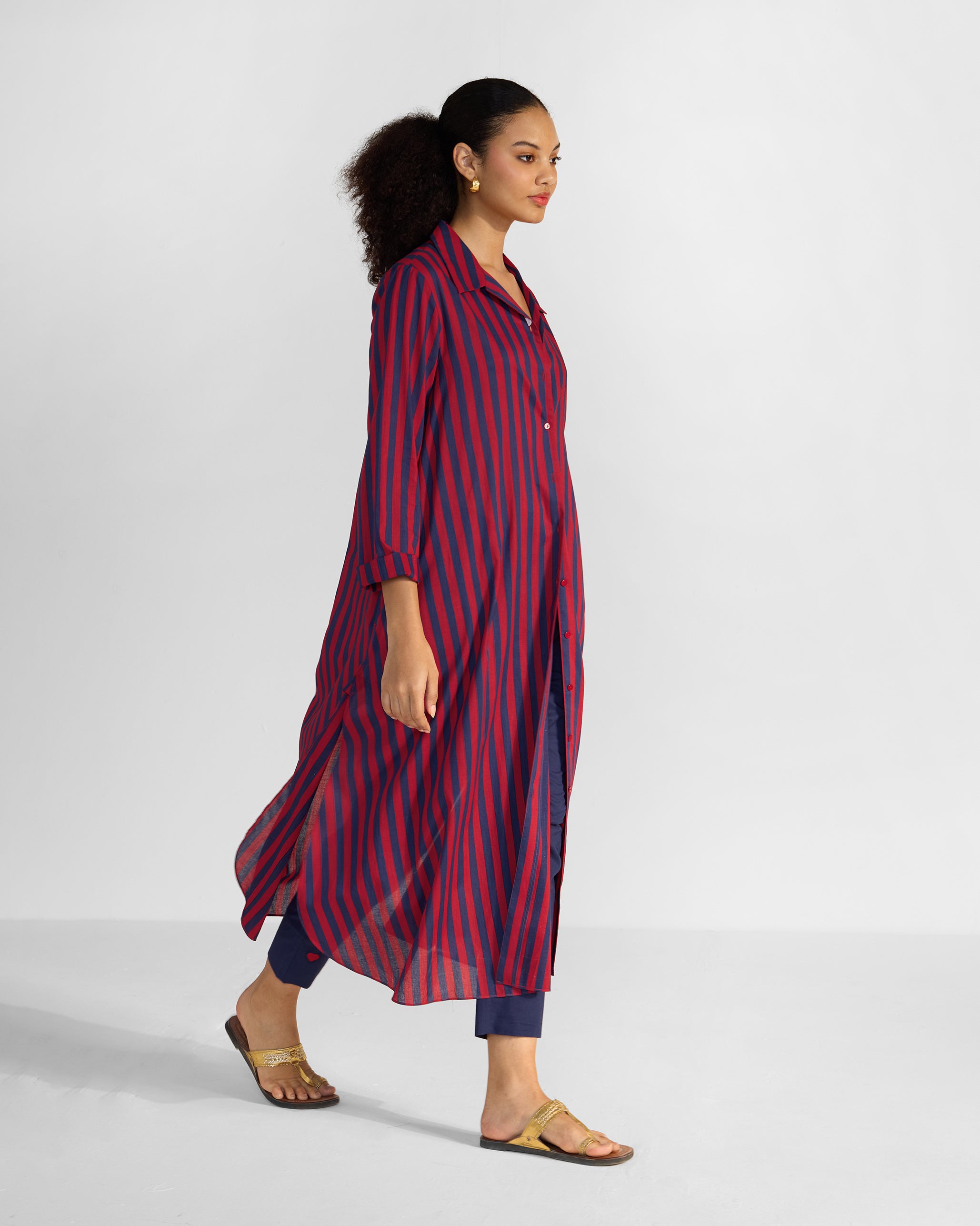 Nimar Long Shirt - Red & Navy Striped