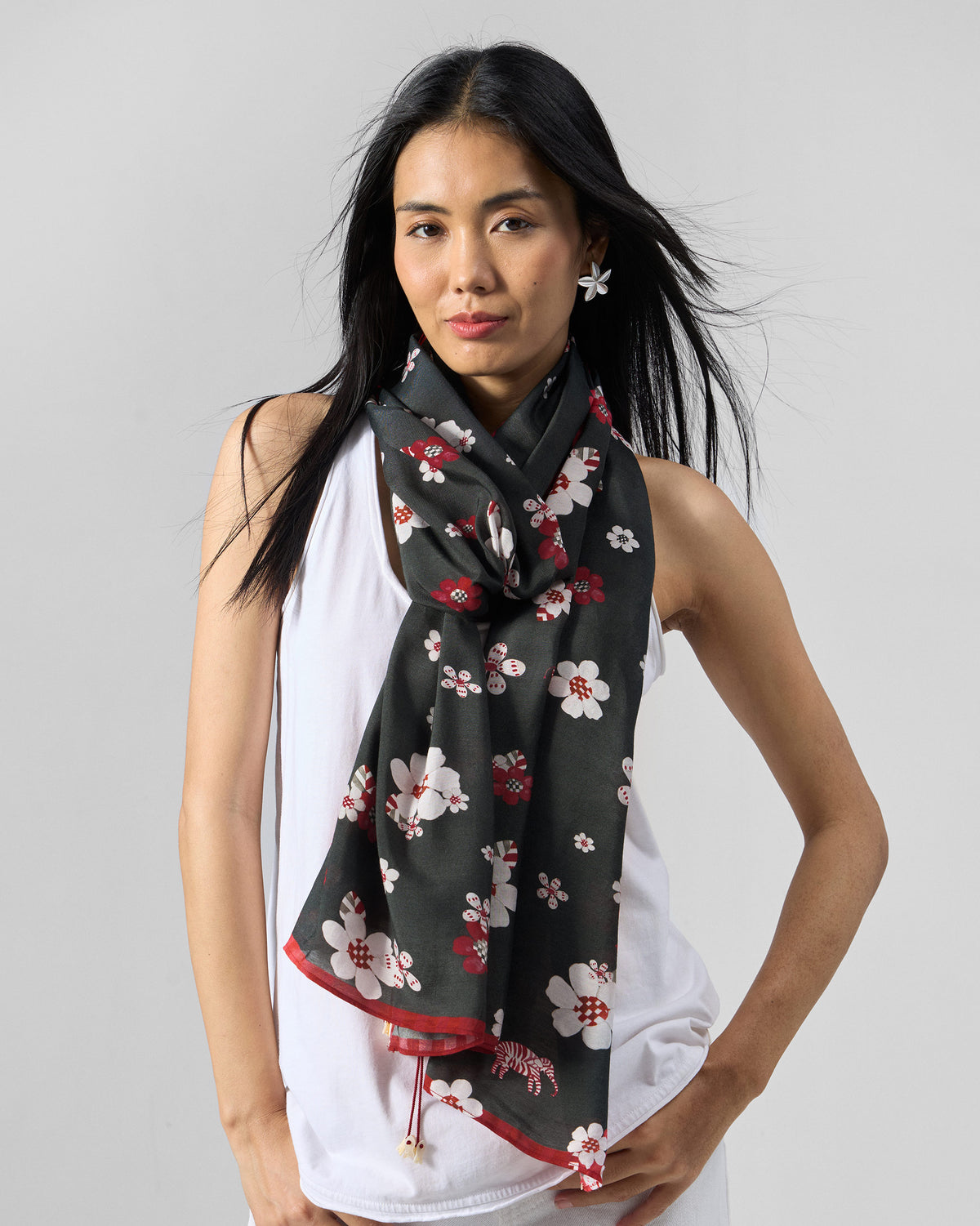 Fleur Scarf - Red & Black