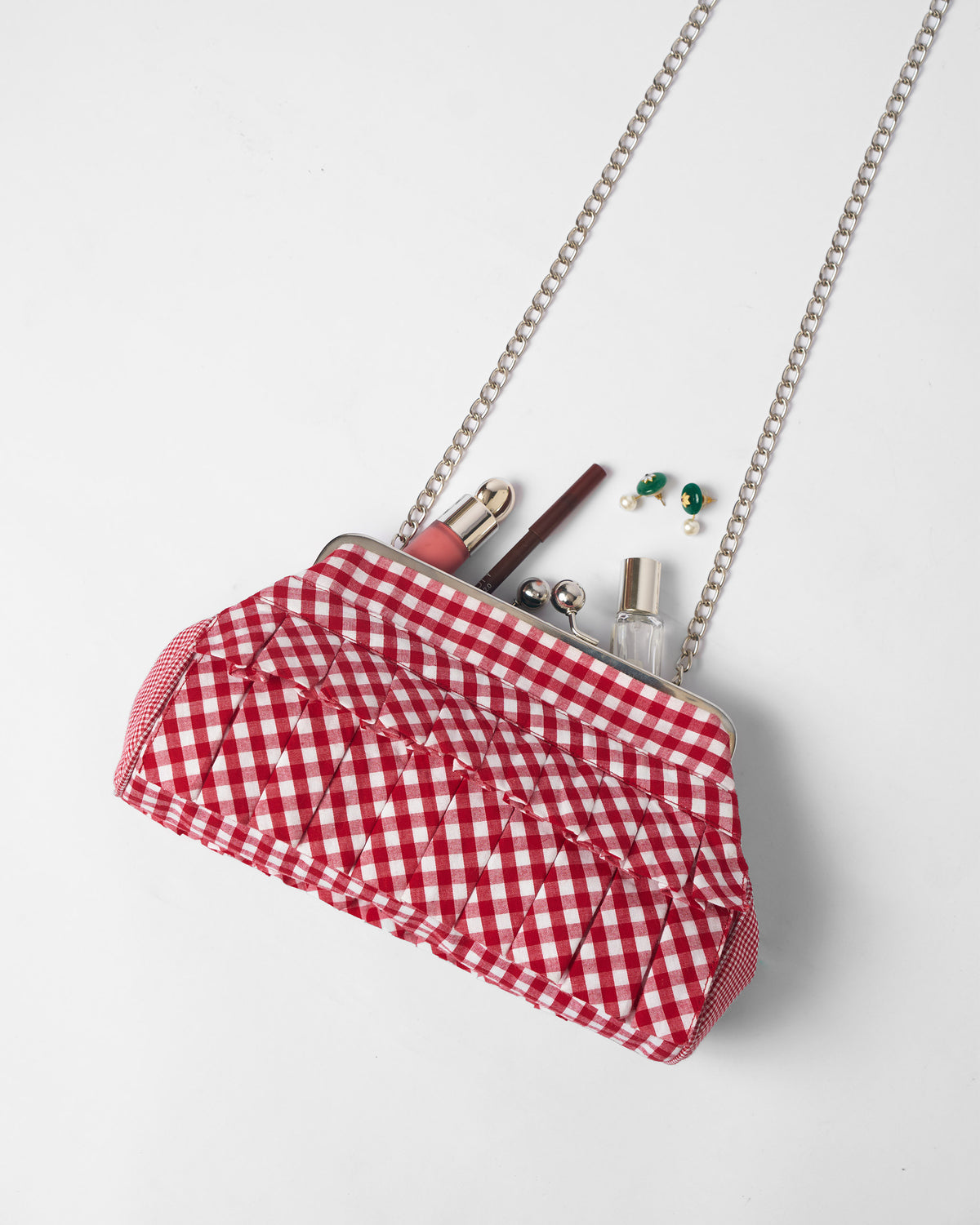 Pleated Muse Clutch - Red & White