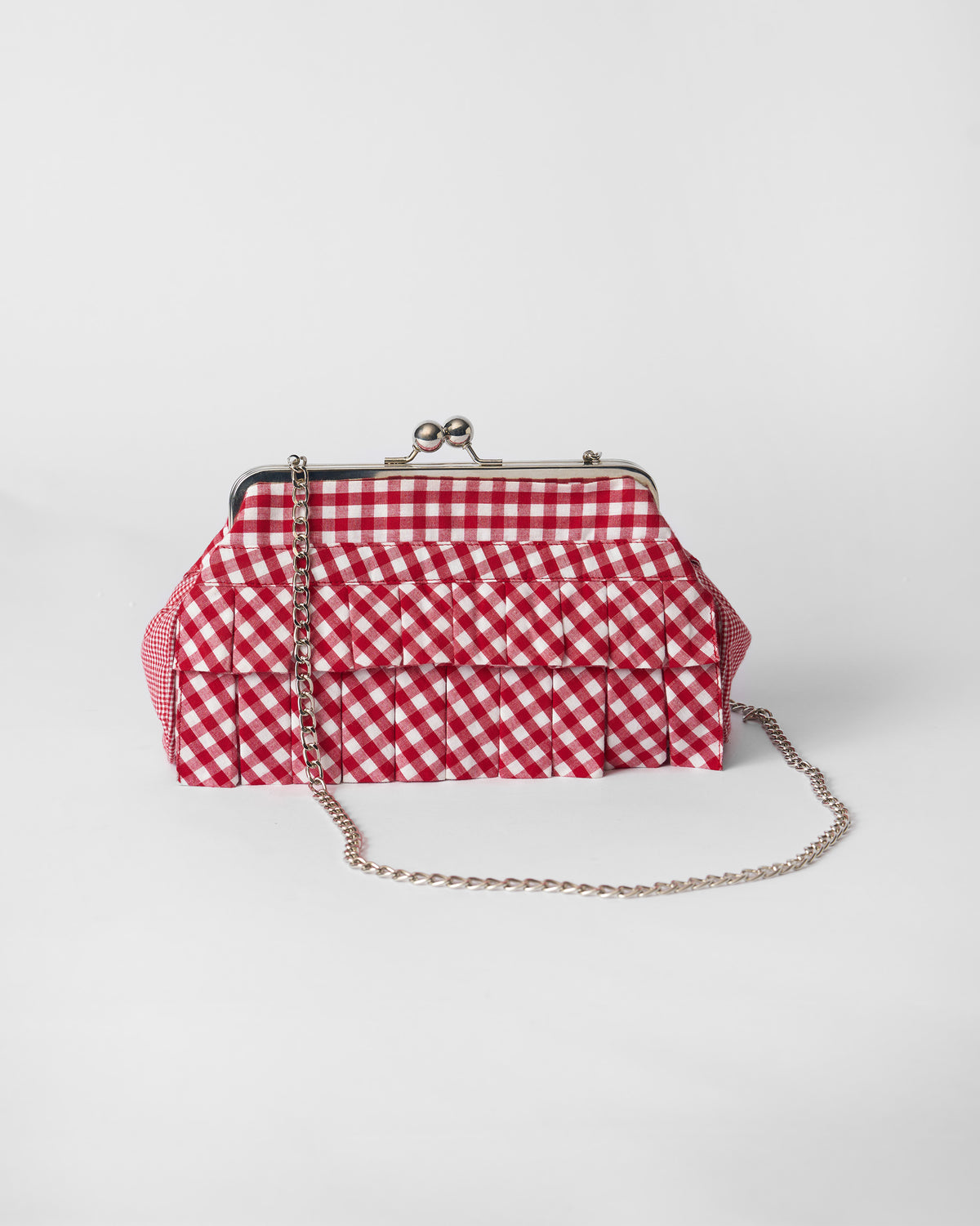 Pleated Muse Clutch - Red & White