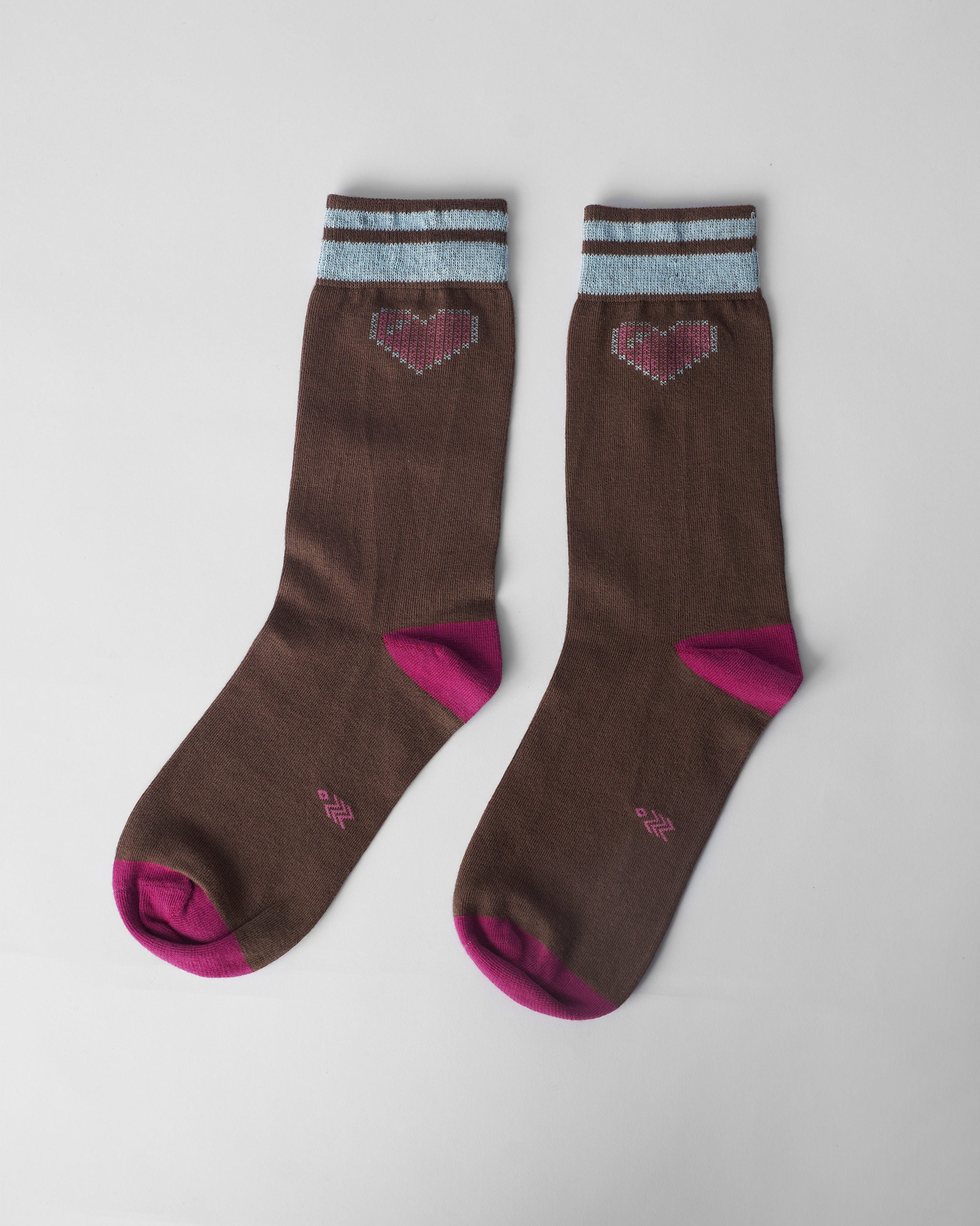 Pixel Heart Socks - Fuschia & Brown