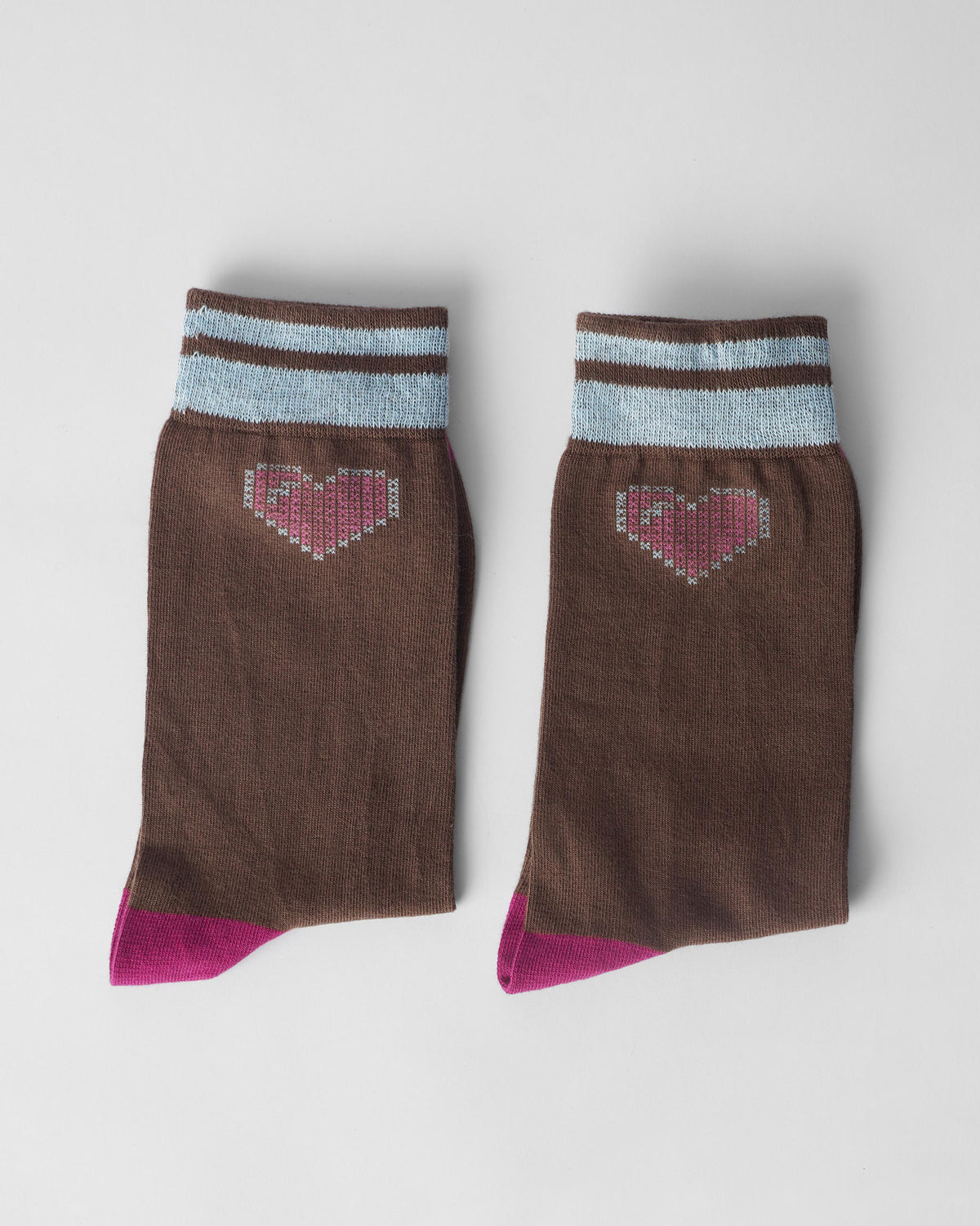 Pixel Heart Socks - Fuschia & Brown