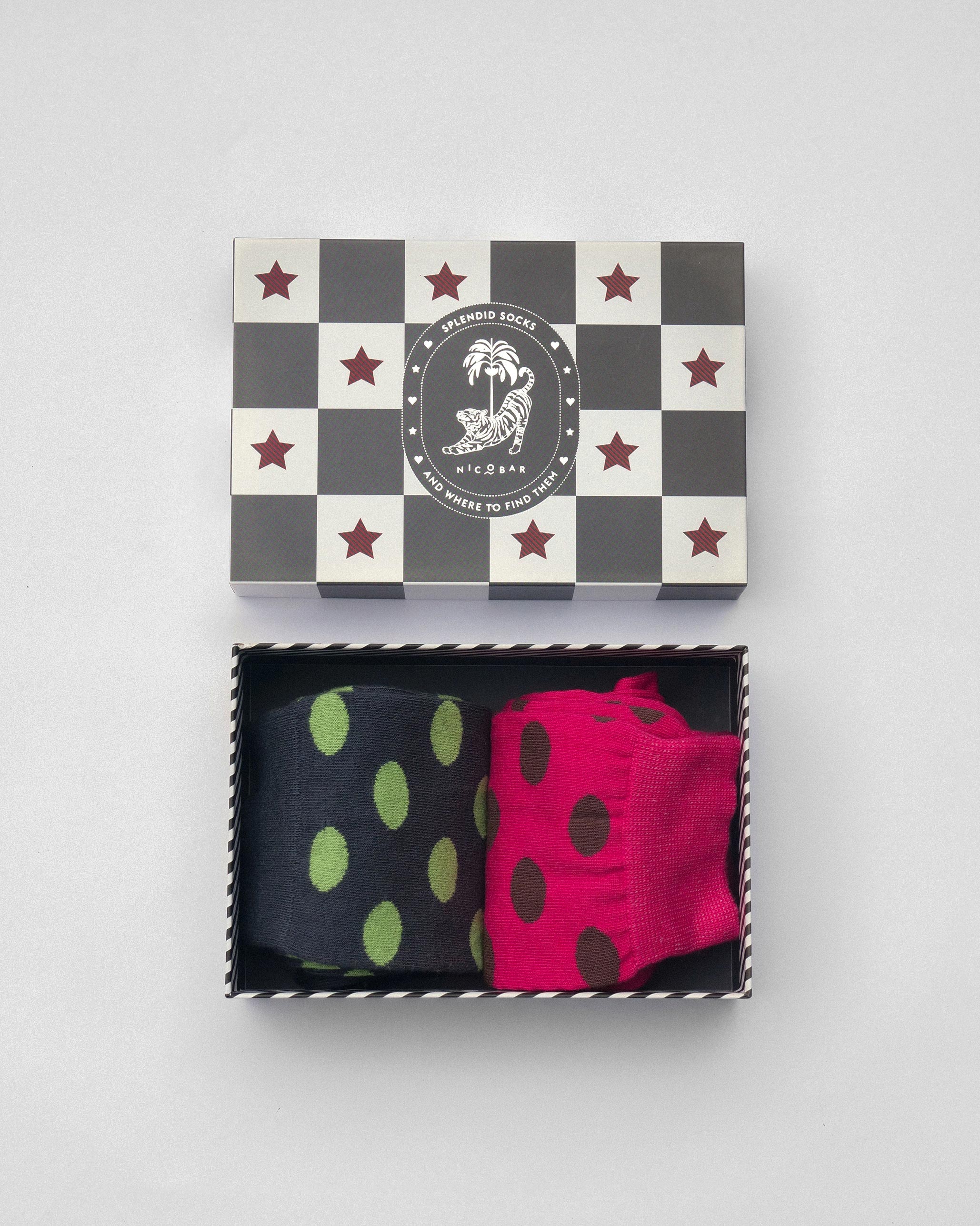 Polka Love Socks (Set Of 2) - Fuschia & Charcoal