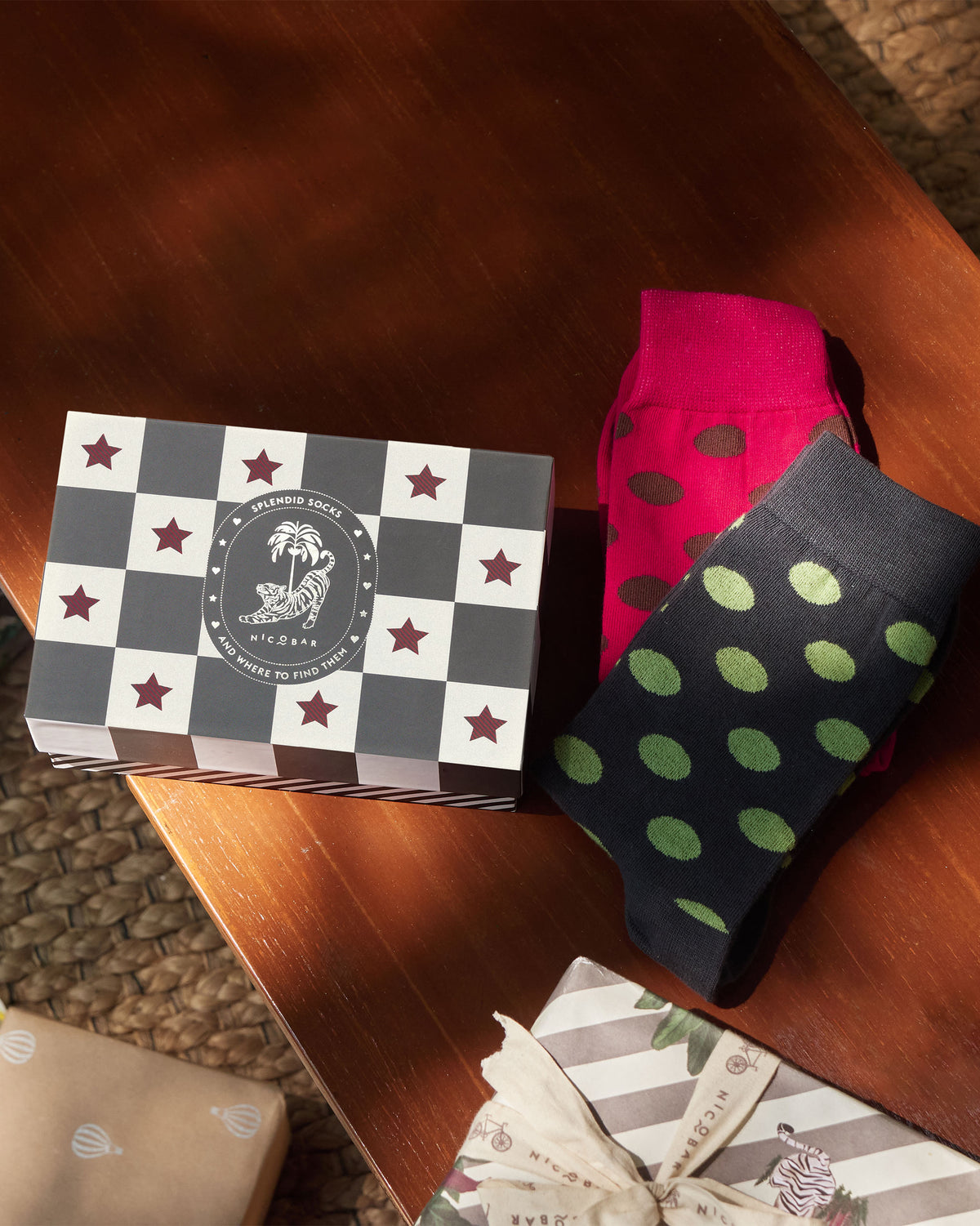 Polka Love Socks (Set of 2) - Fuschia & Charcoal