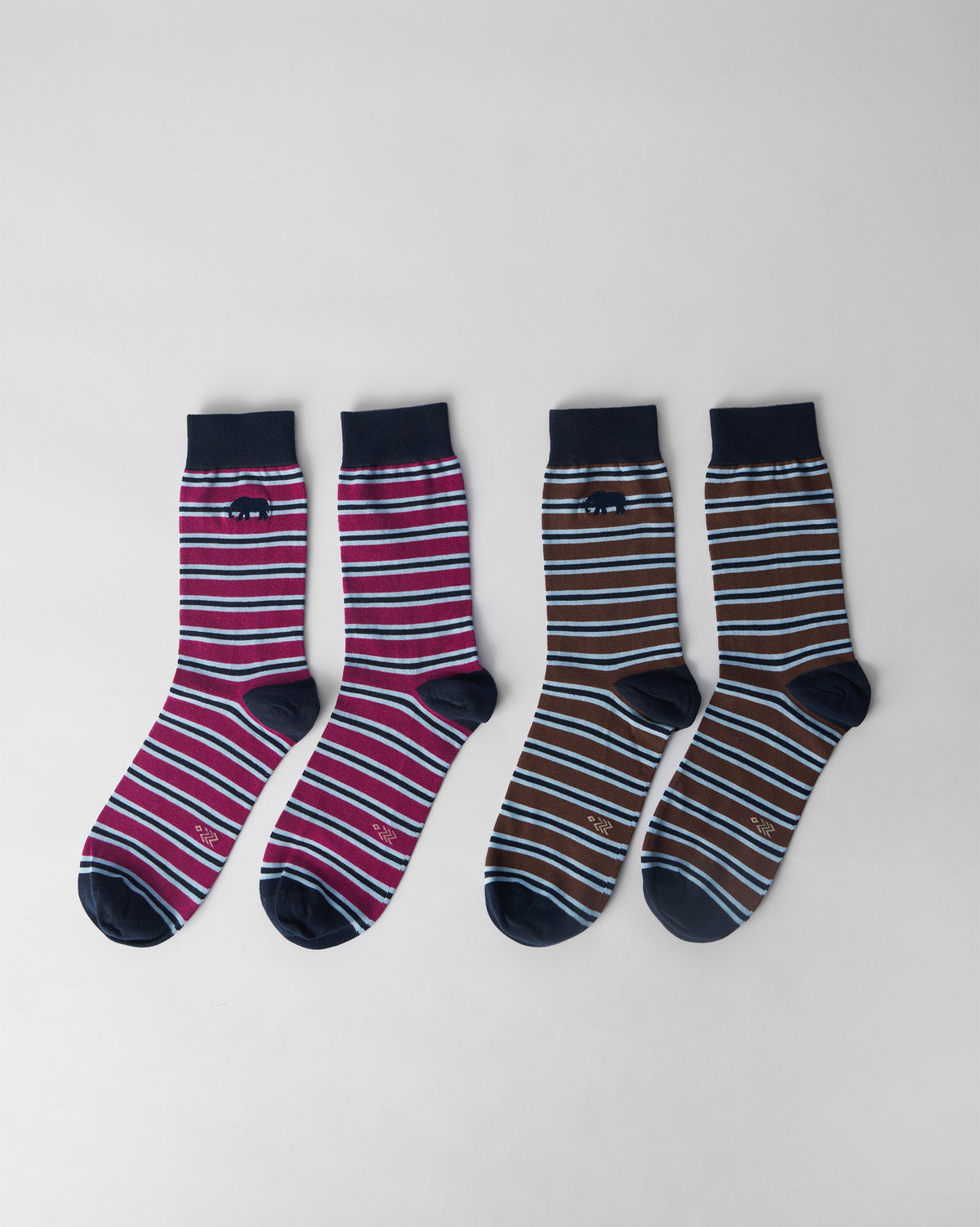 Stripey Socks (Set of 2) - Mulberry & Brown