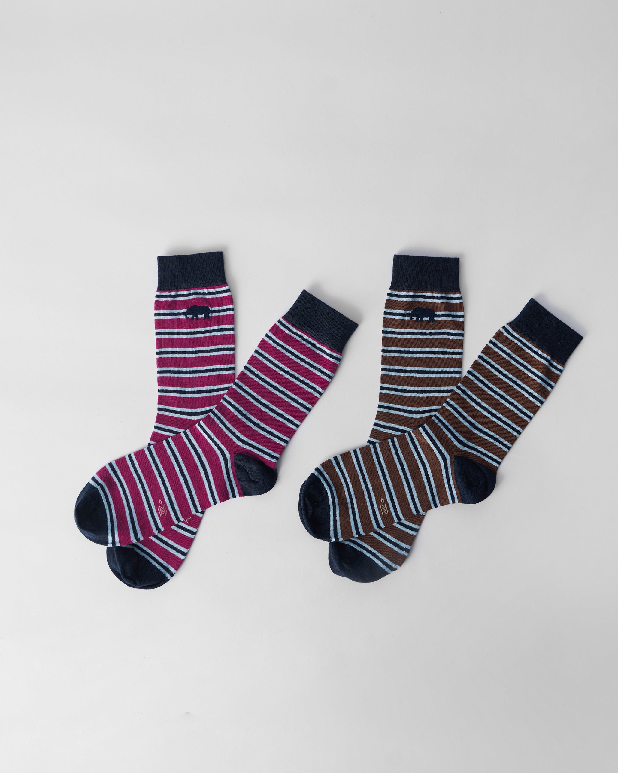 Stripey Socks (Set Of 2) - Mulberry & Brown
