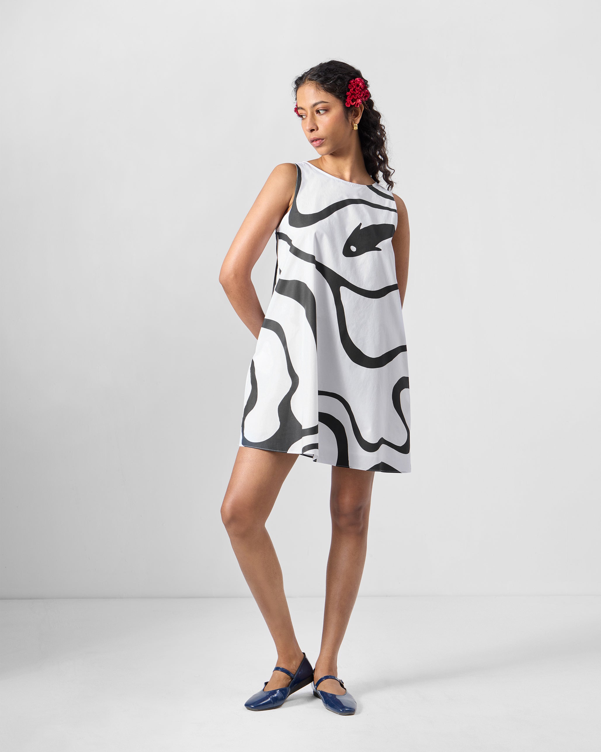 Short Racerback Dress - Black Printed
