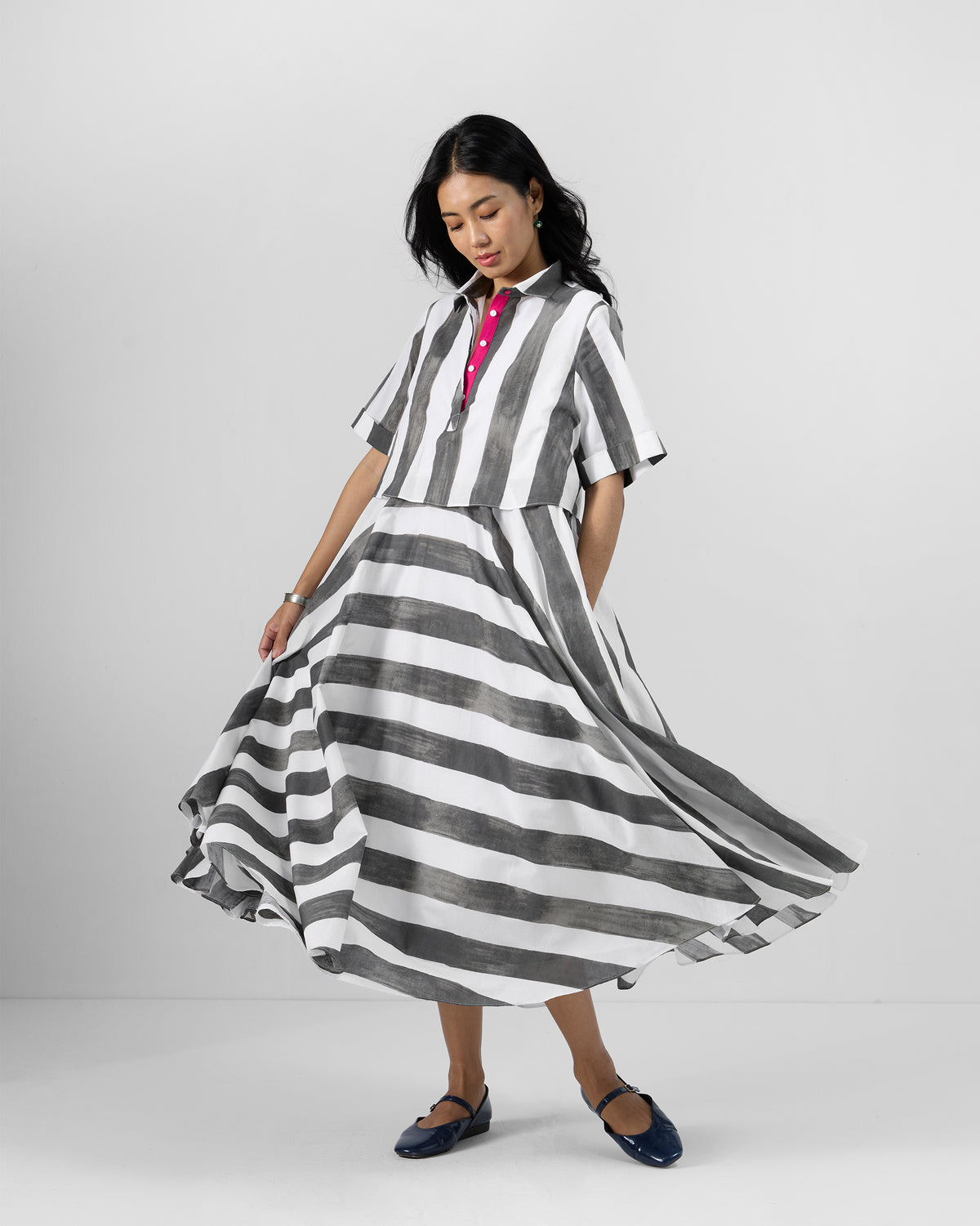 Kuro Dress - Charcoal & White Printed