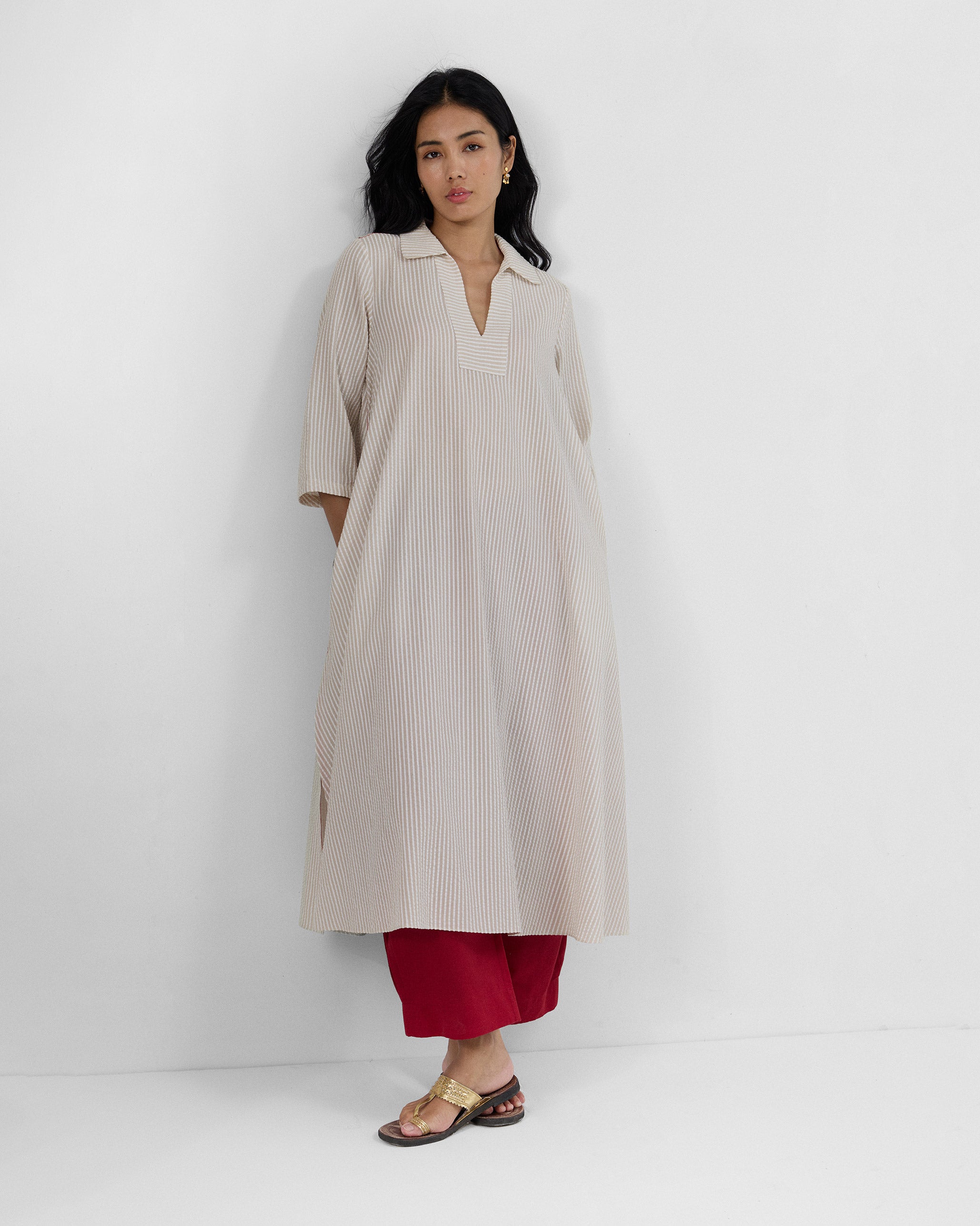 Maner Kurta - Brown & Ivory stripes