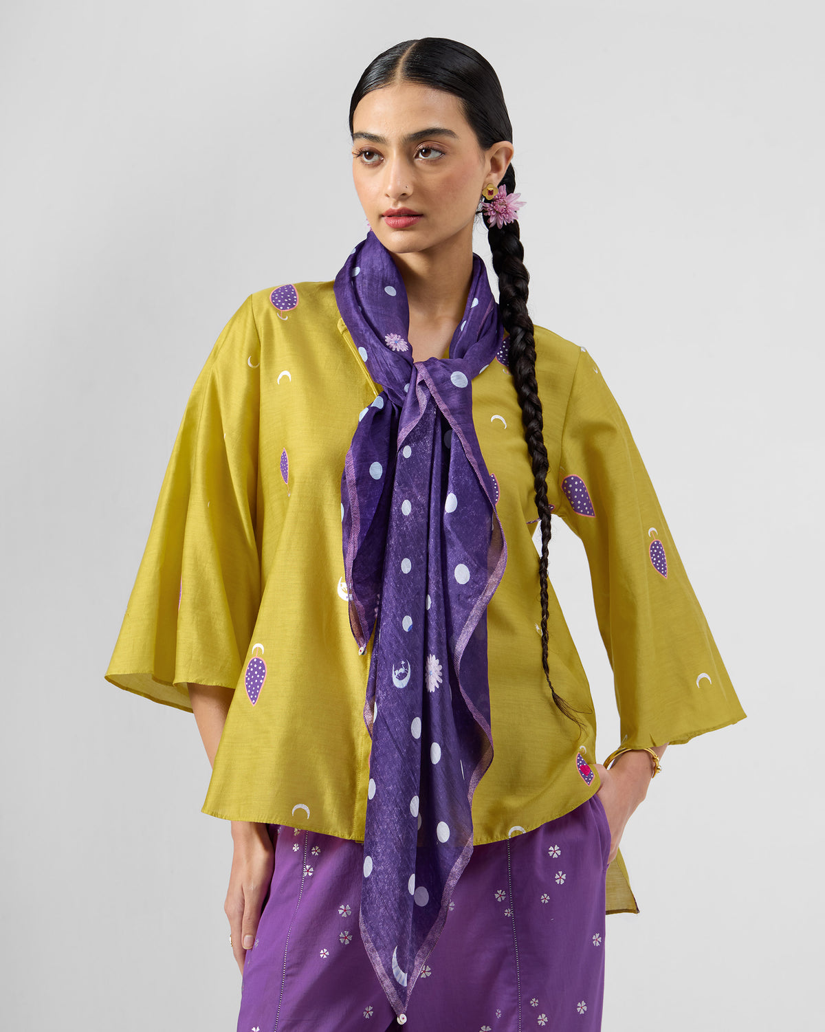 Polka Blooms Scarf - Purple