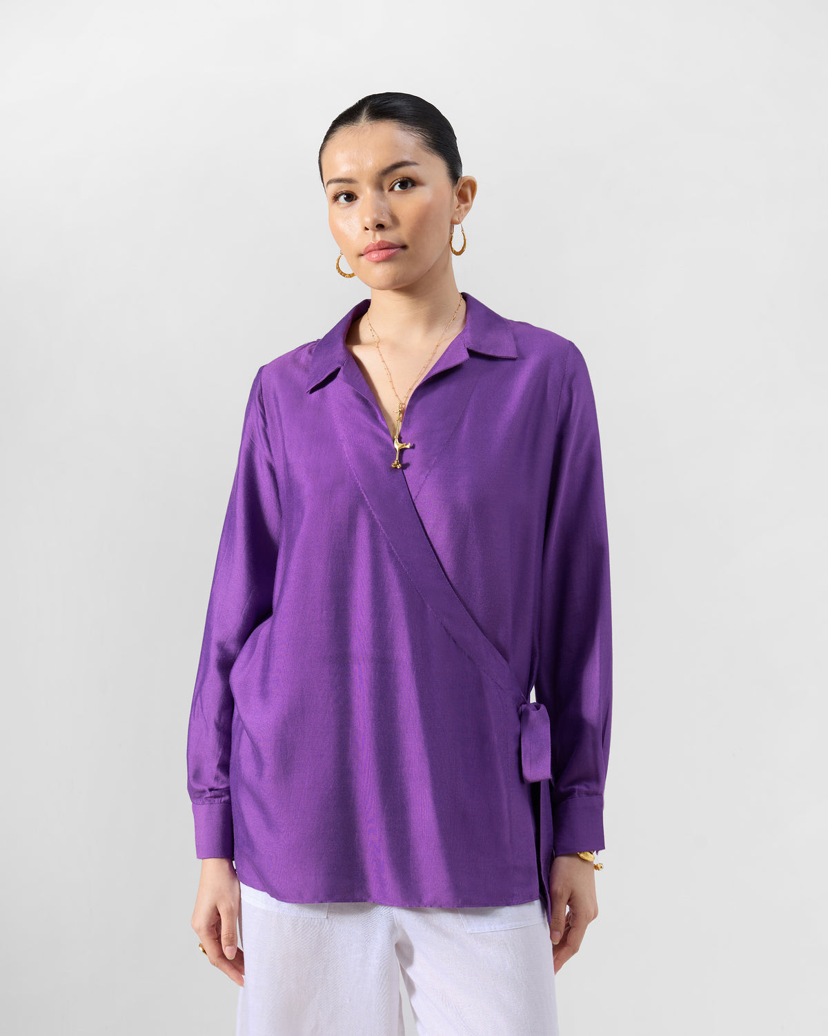 Katya Tie Up Shirt -Silk Blend Regular Fit