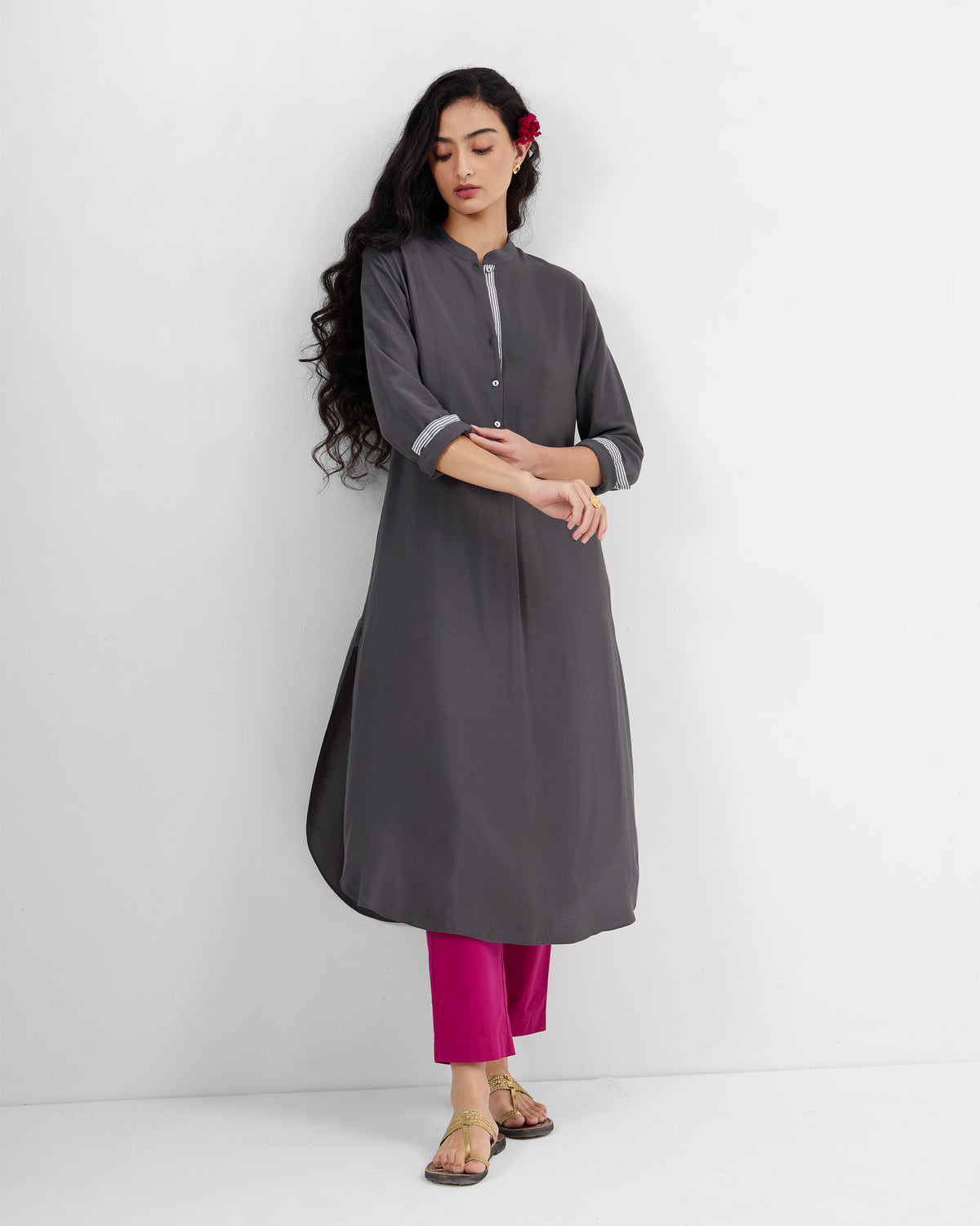 Basic Long Length Kurta - Silk Blend Regular Fit