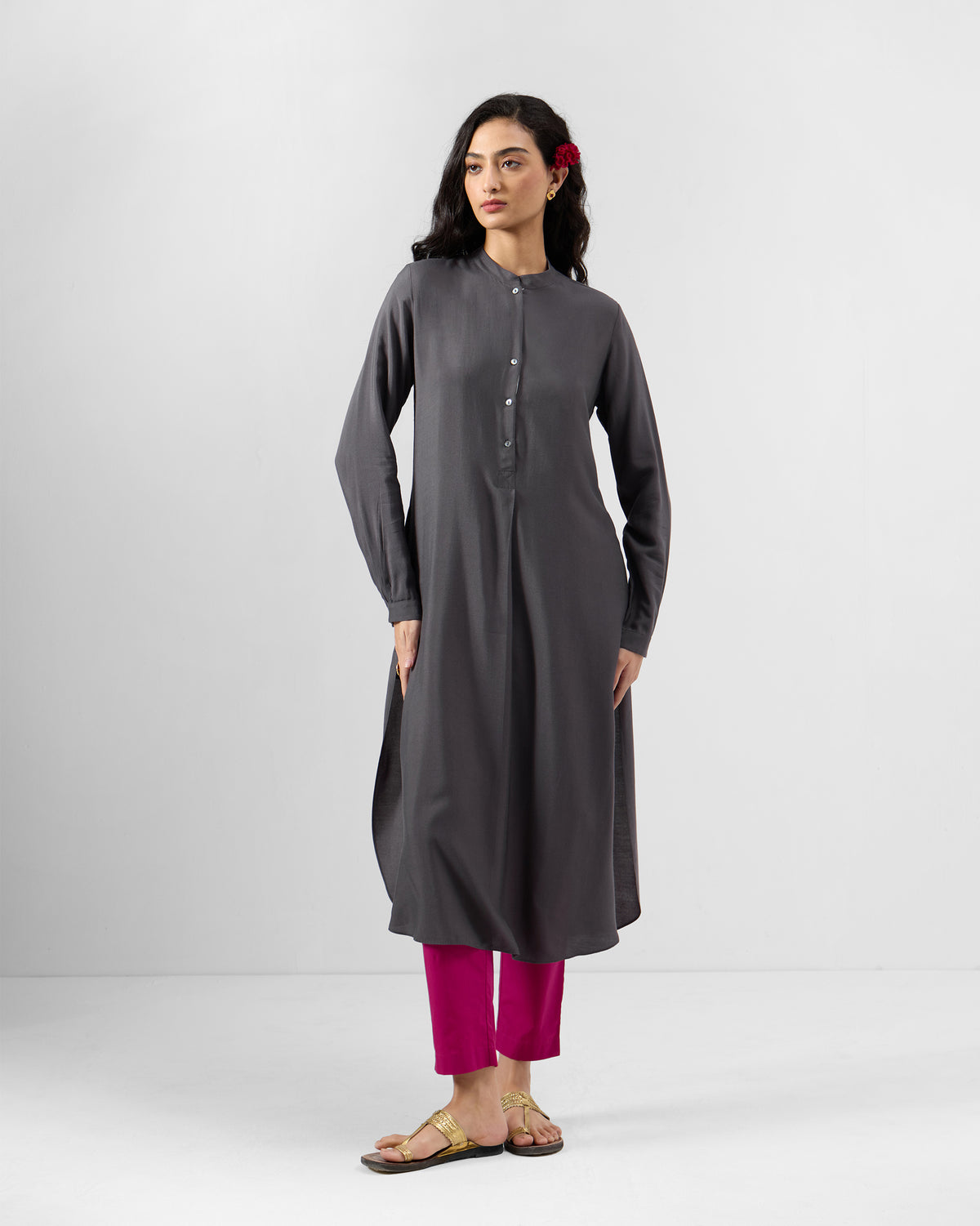 Basic Long Length Kurta - Silk Blend Regular Fit