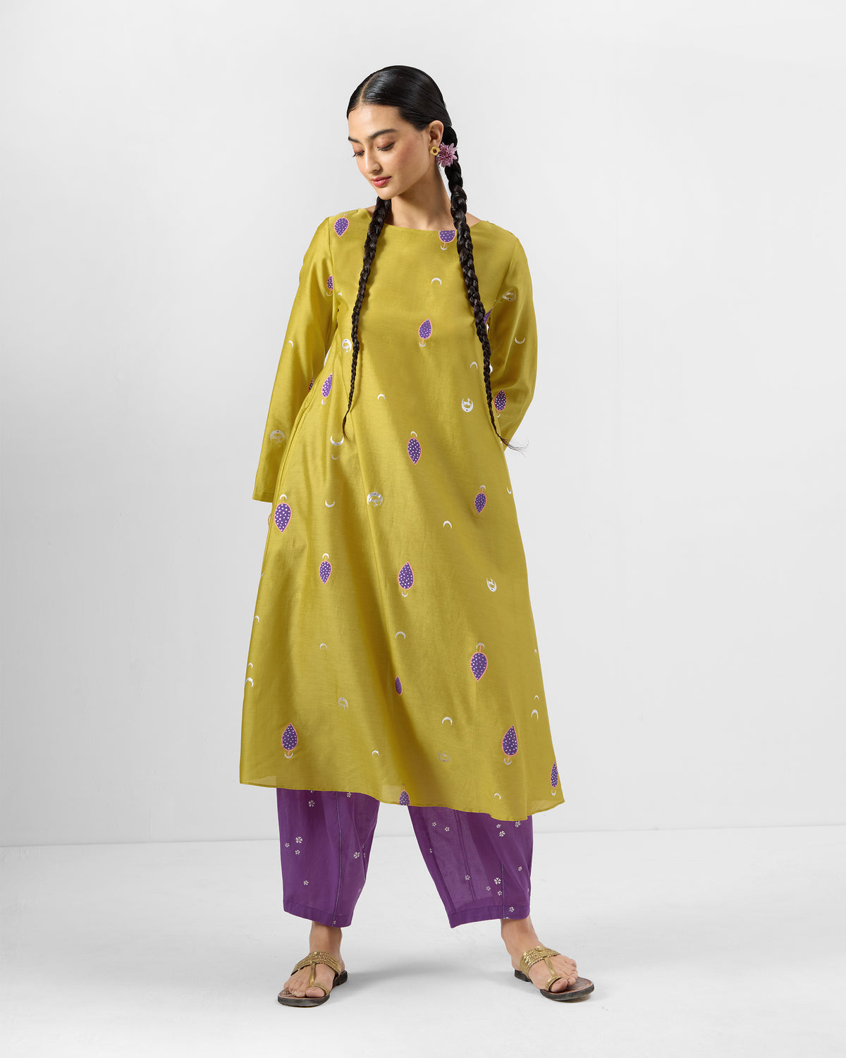 Boat Neck Kurta - Cotton Silk A-Line Fit