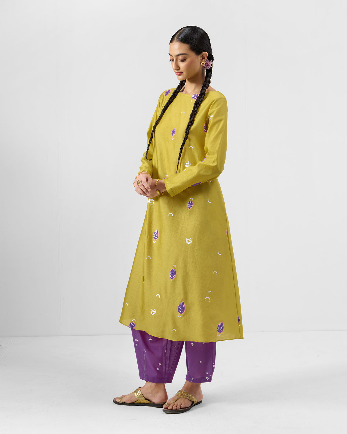 Boat Neck Kurta - Cotton Silk A-Line Fit