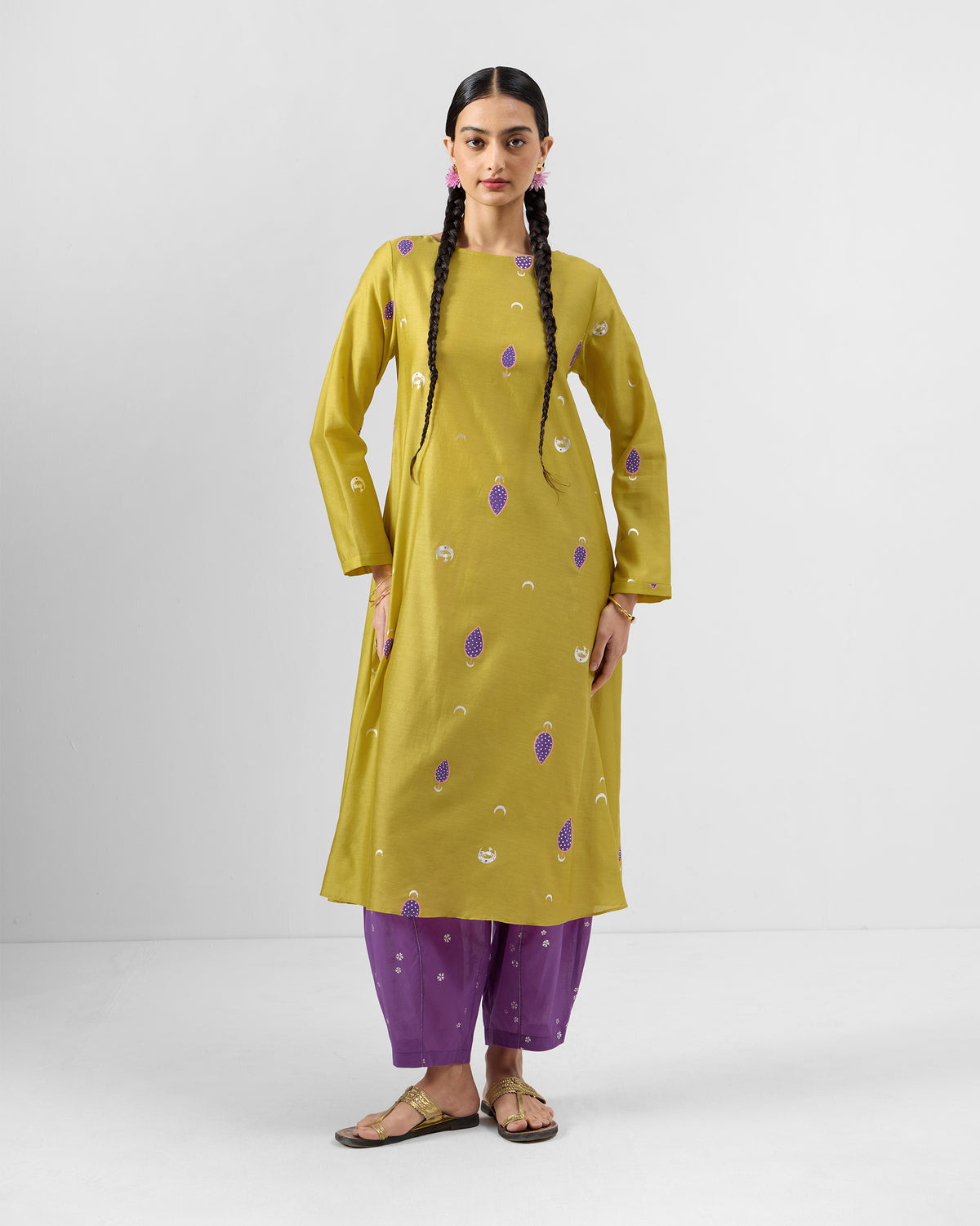 Boat Neck Kurta - Cotton Silk A-Line Fit