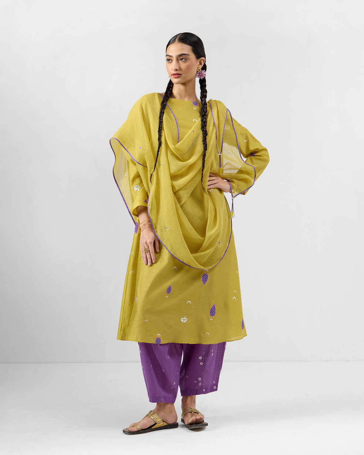 Boat Neck Kurta - Cotton Silk A-Line Fit