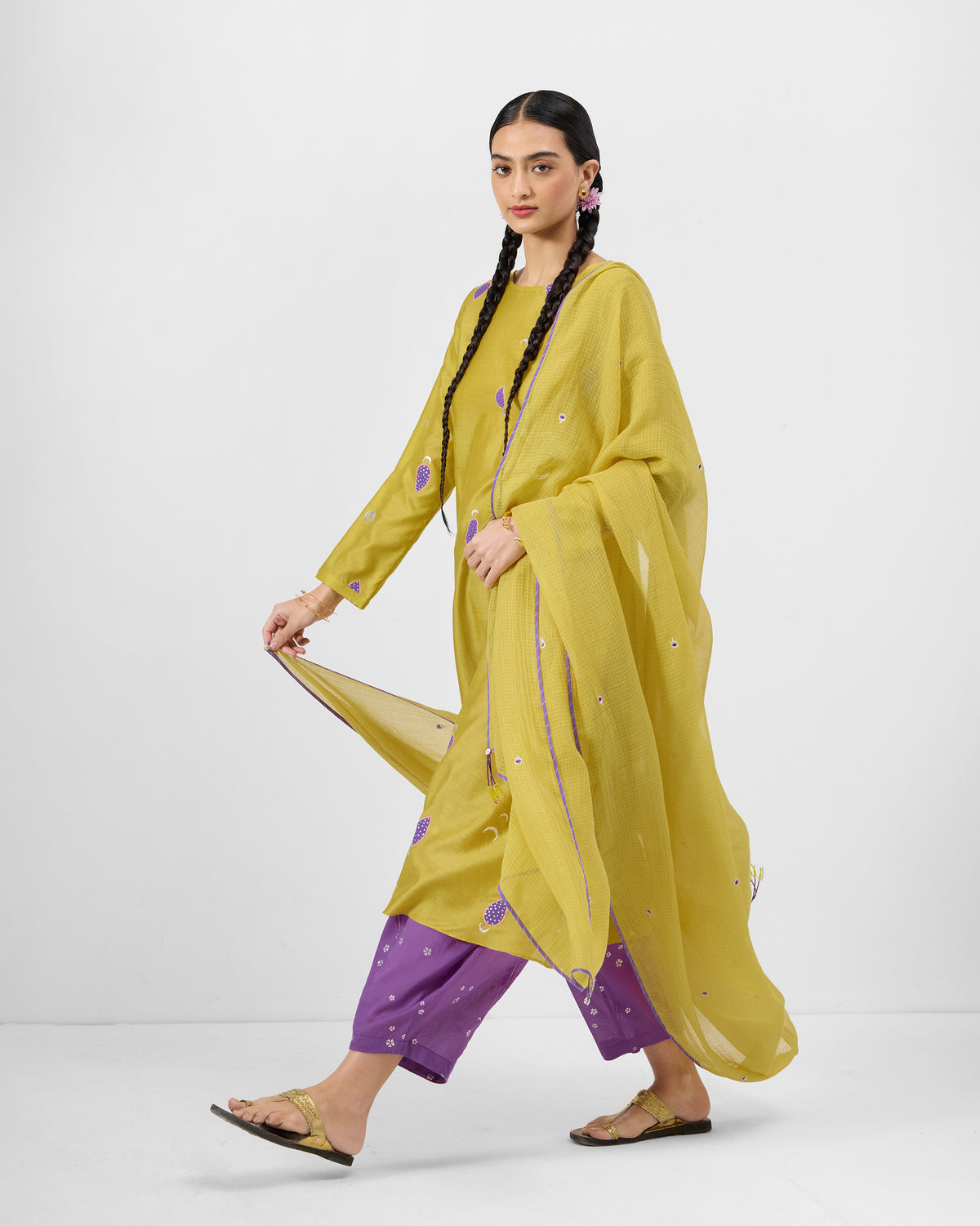 Boat Neck Kurta - Cotton Silk A-Line Fit