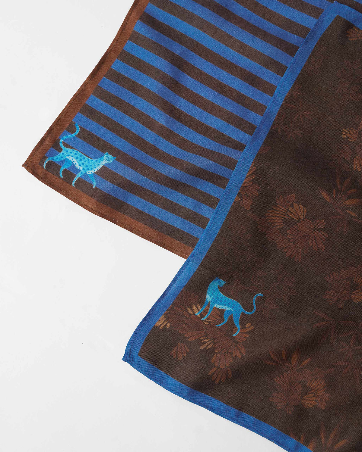 Stripey Tiger Pocket Square- Set Of 2 - Brown And Blue