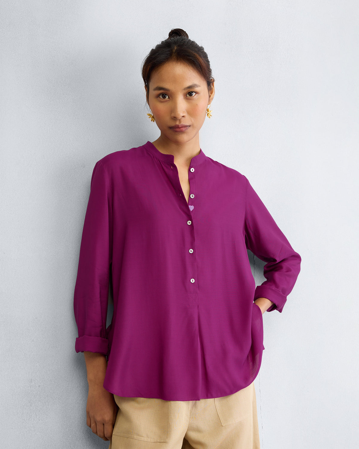 Mandarin Collar Top - Mulberry