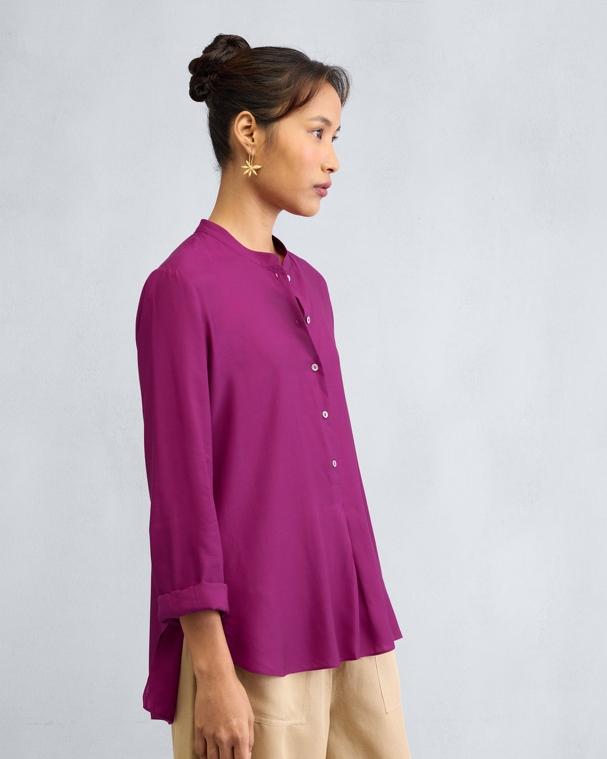 Mandarin Collar Top - Mulberry