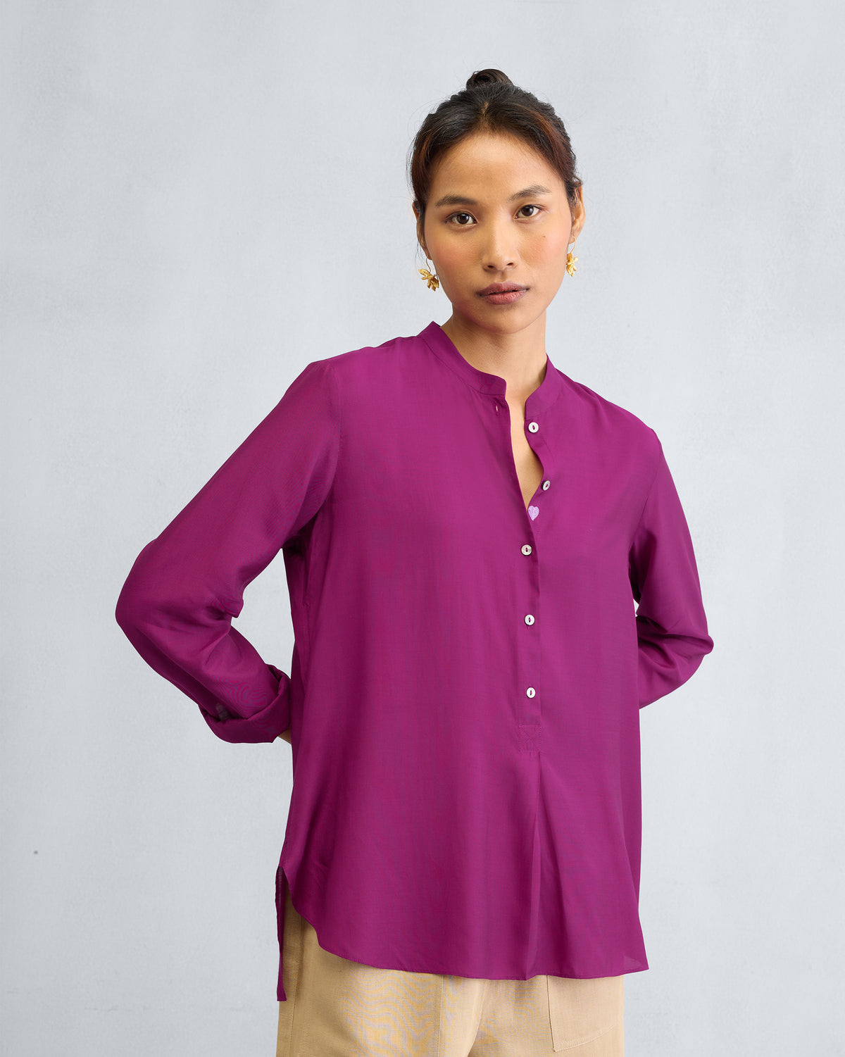 Mandarin Collar Top - Mulberry