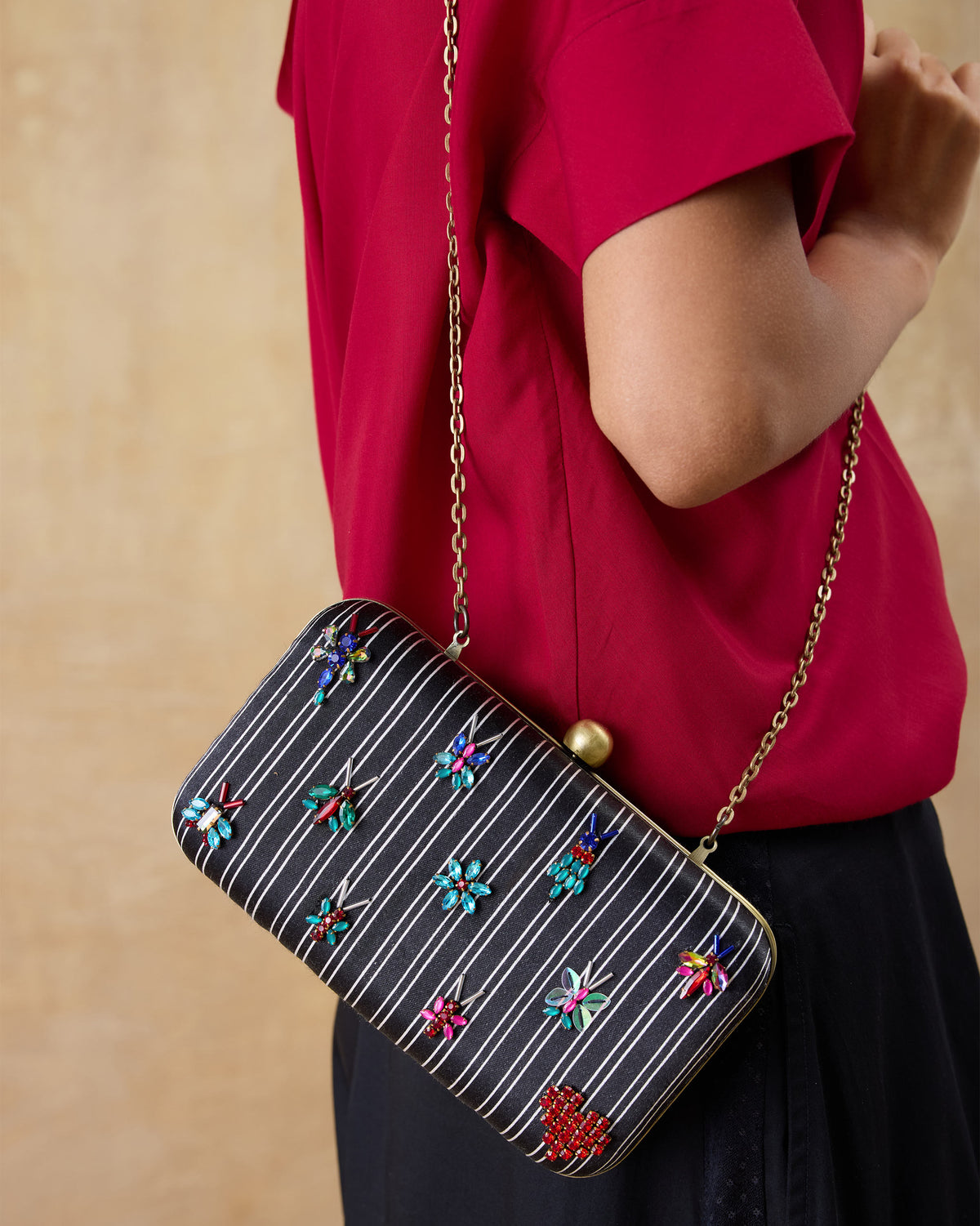 Martini Clutch - Black Embroidered