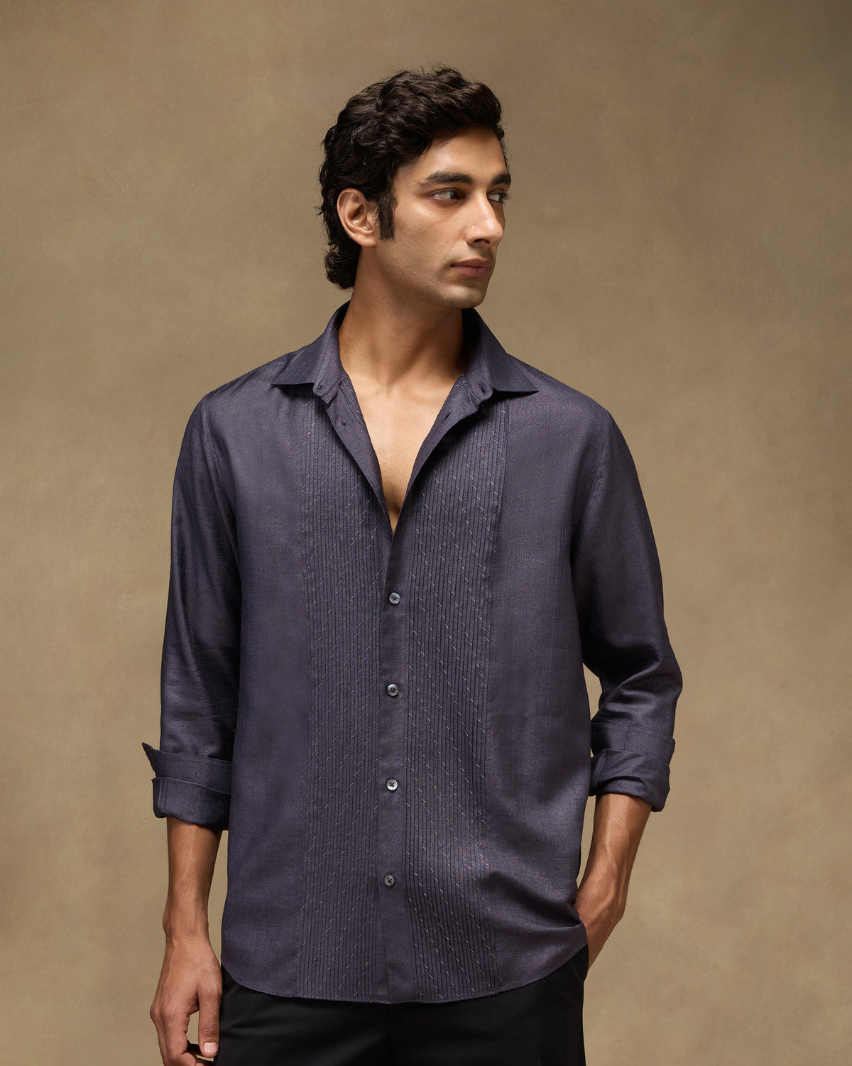 Afterglow Shirt - Zari Embroidered Tussar Silk Classic Fit