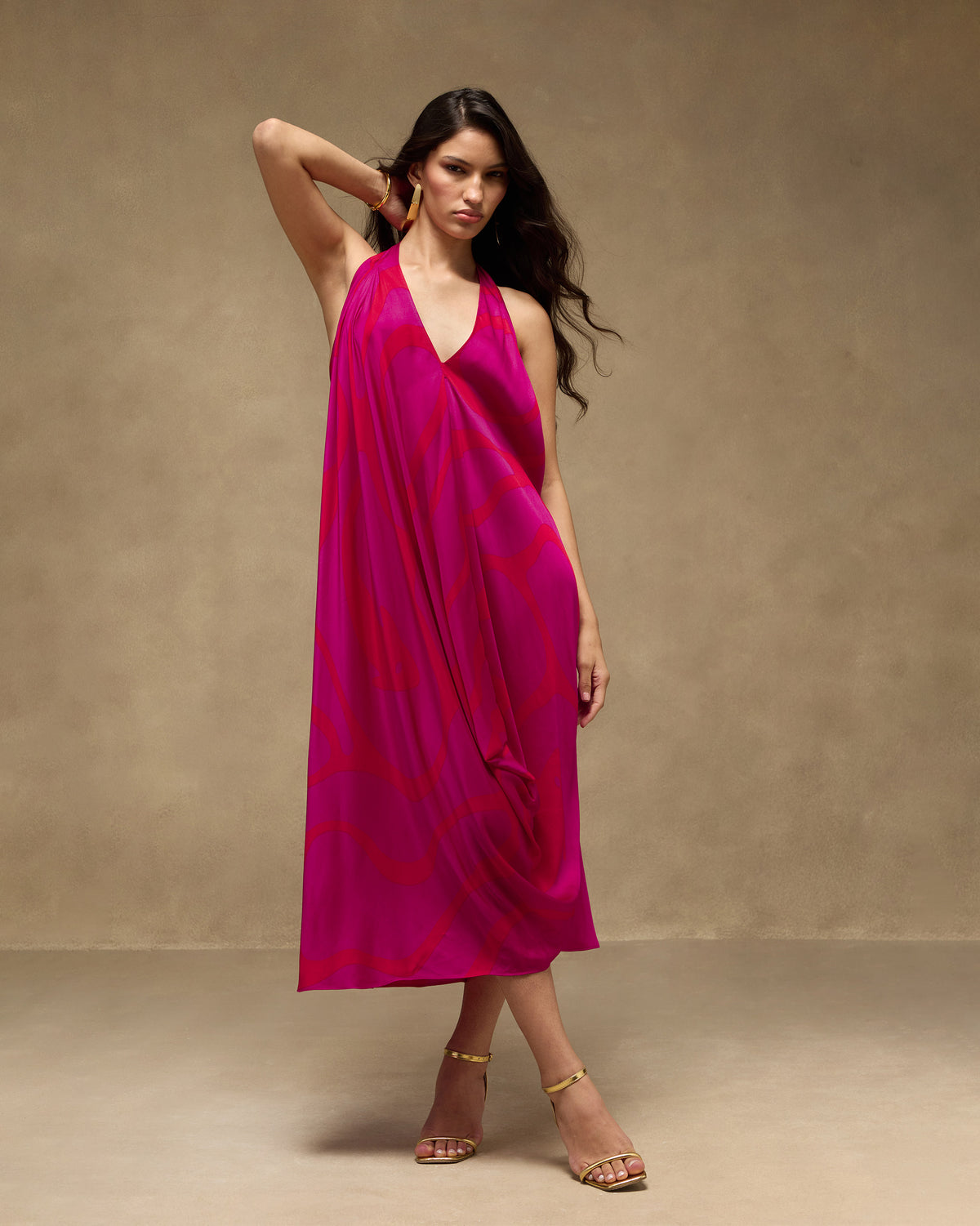 Shaker Halter Dress - Satin Blend A Line