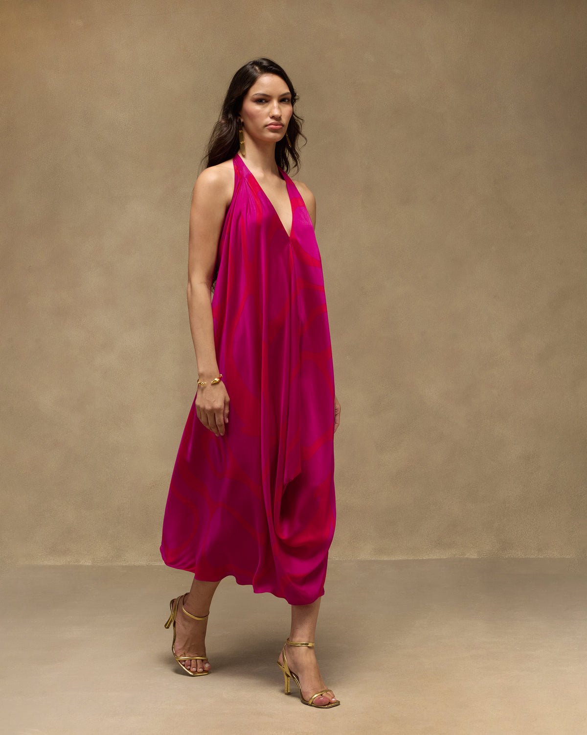 Shaker Halter Dress - Satin Blend A Line