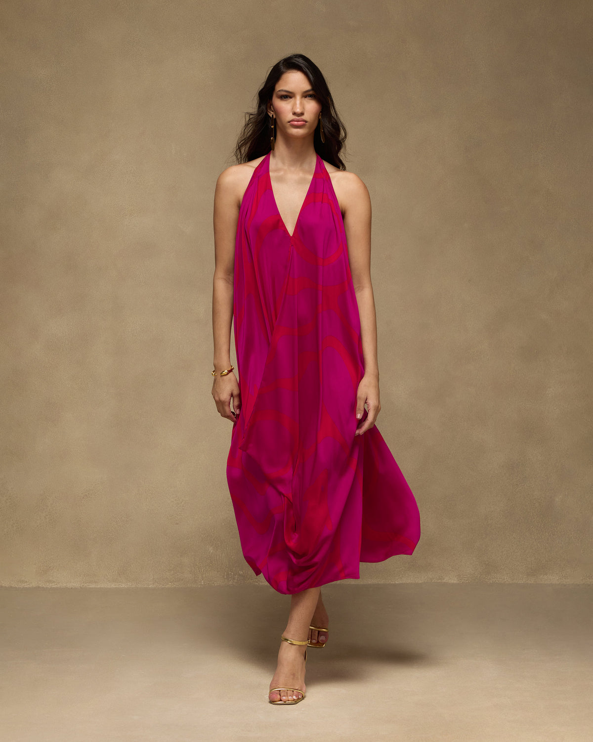 Shaker Halter Dress - Satin Blend A Line