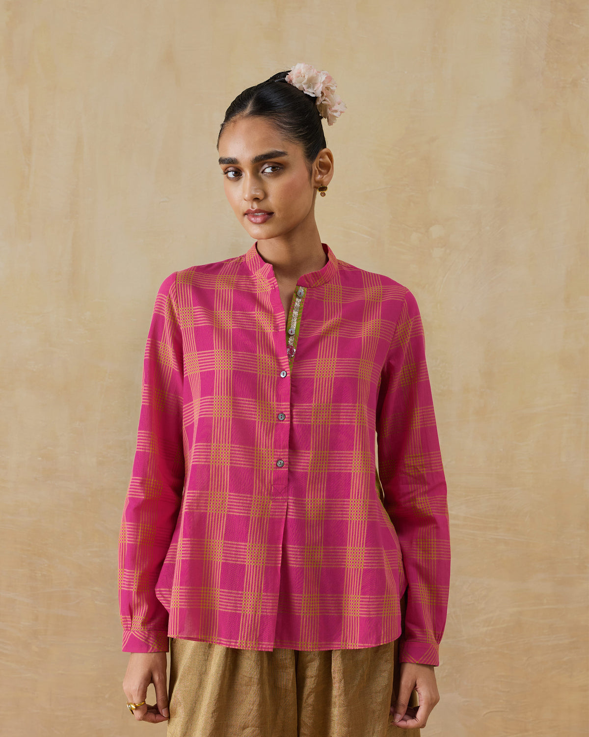 Mandarin Collar Top - 100% Cotton Regular Fit