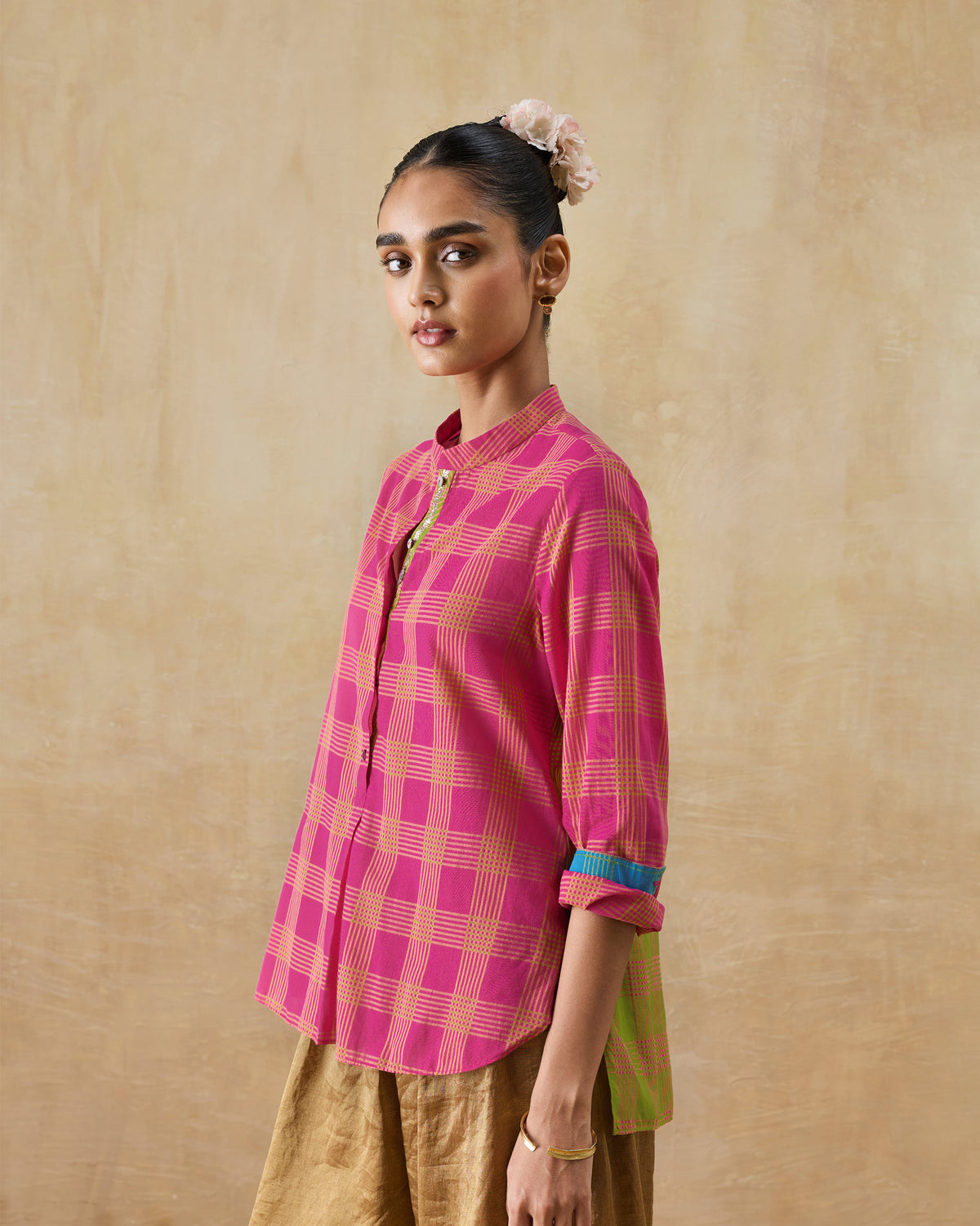 Mandarin Collar Top - 100% Cotton Regular Fit