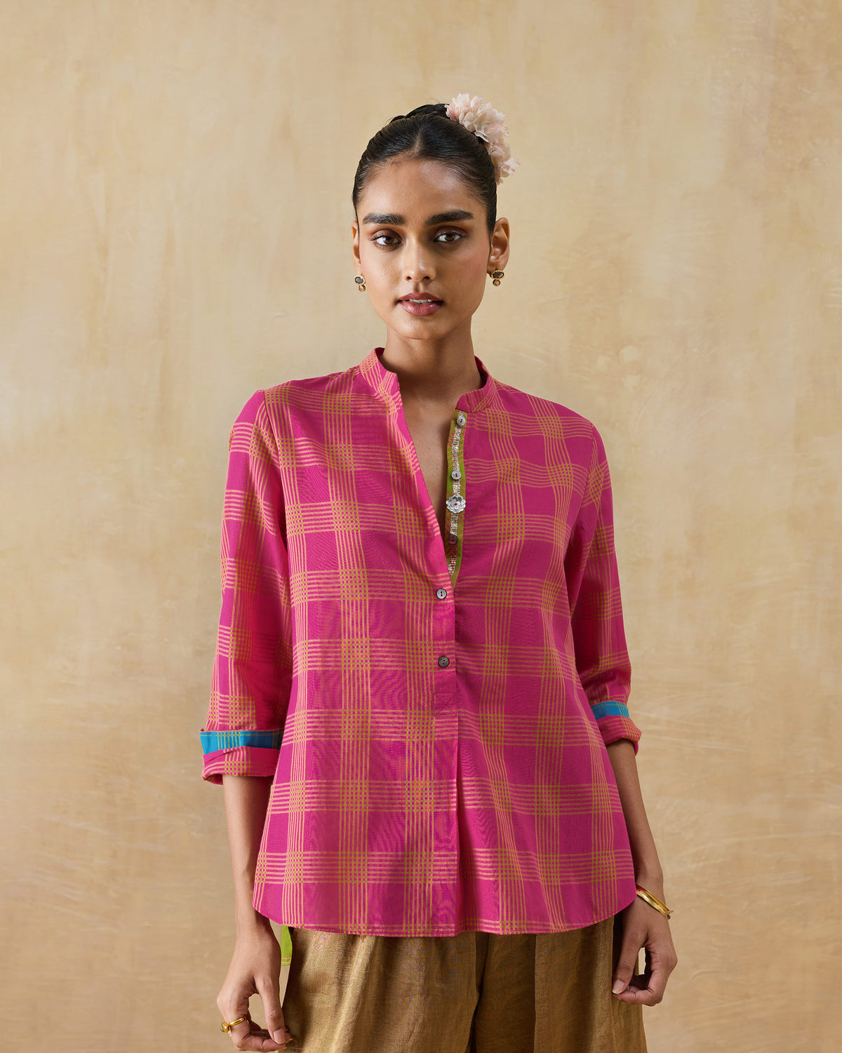Mandarin Collar Top - 100% Cotton Regular Fit