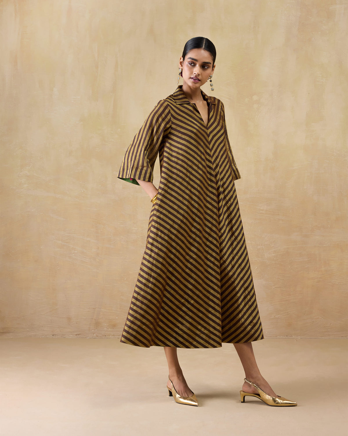 Areva Dress - Metallic Tissue A-Line Fit