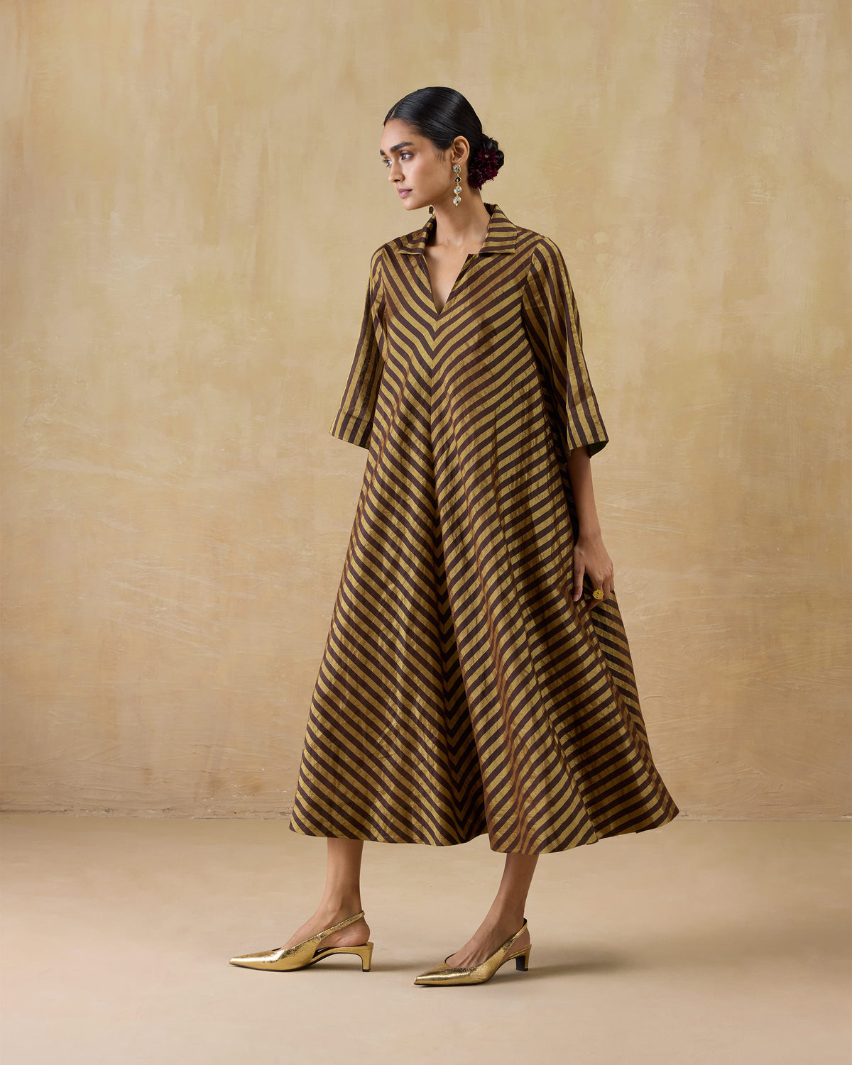 Areva Dress - Metallic Tissue A-Line Fit