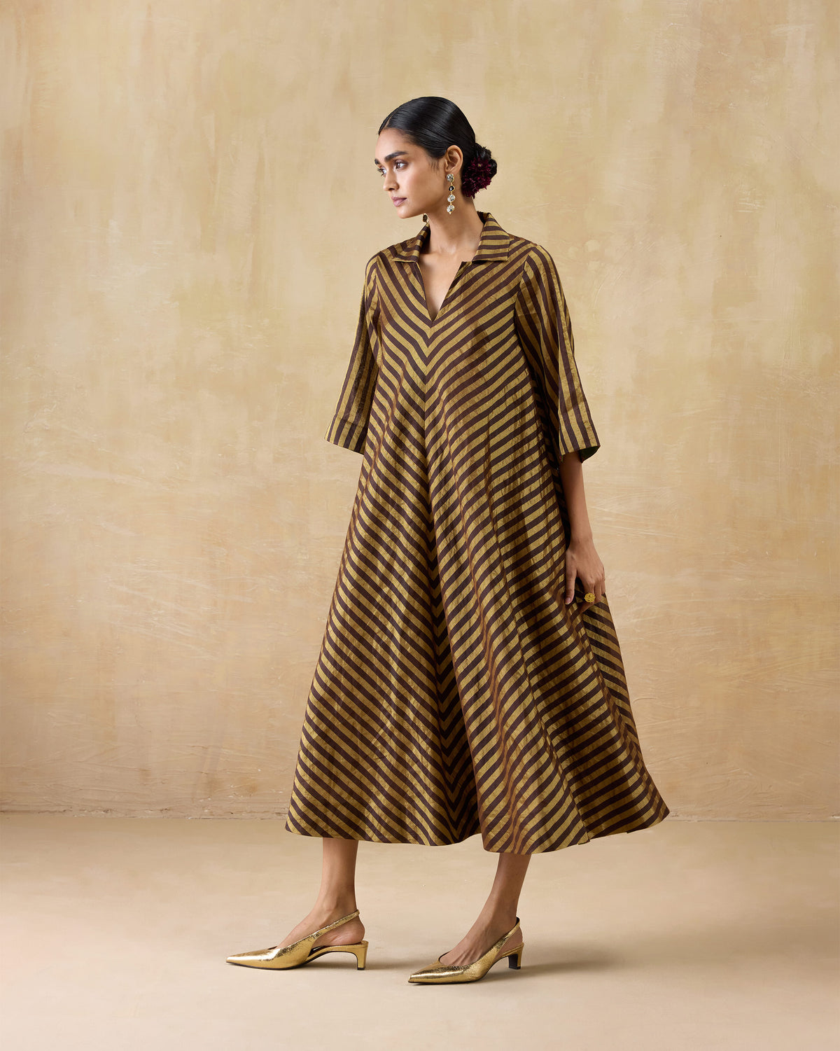 Areva Dress - Metallic Tissue A-Line Fit