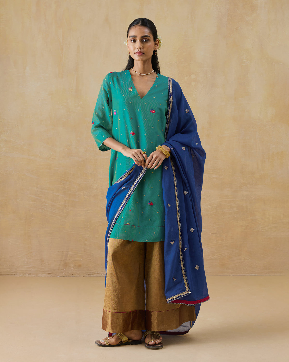 Leher Dupatta - Embroidered Cotton Silk