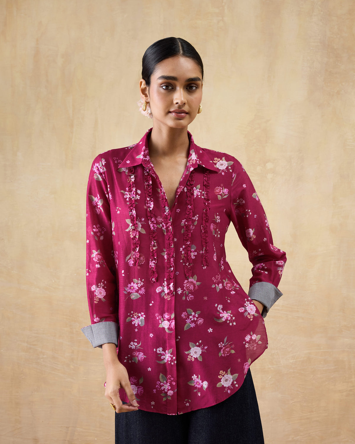 Kaveri Ruffle Shirt - Cotton Silk Regular Fit